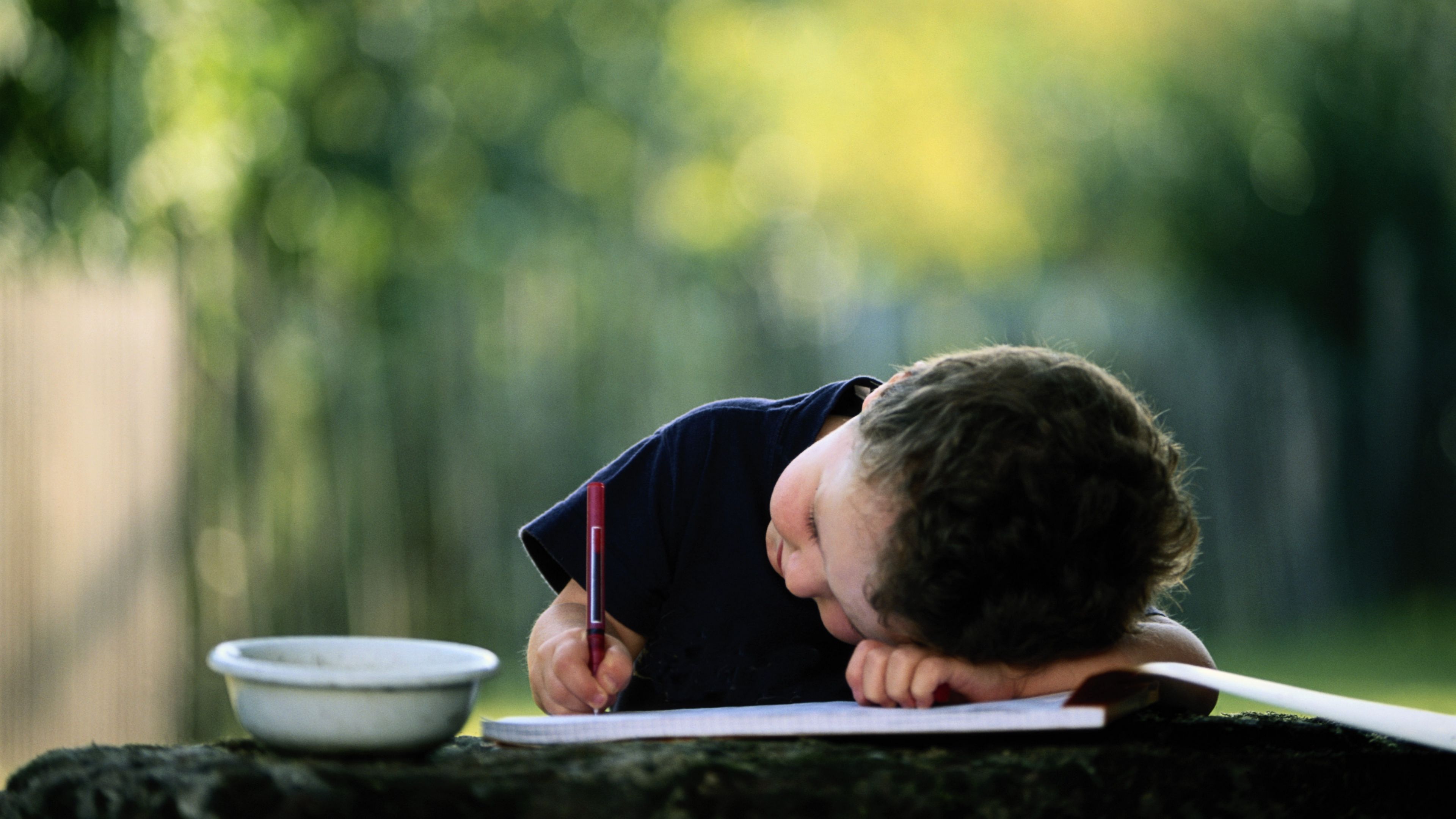 child, books, notebooks, pens, 4k, HD Wallpaper