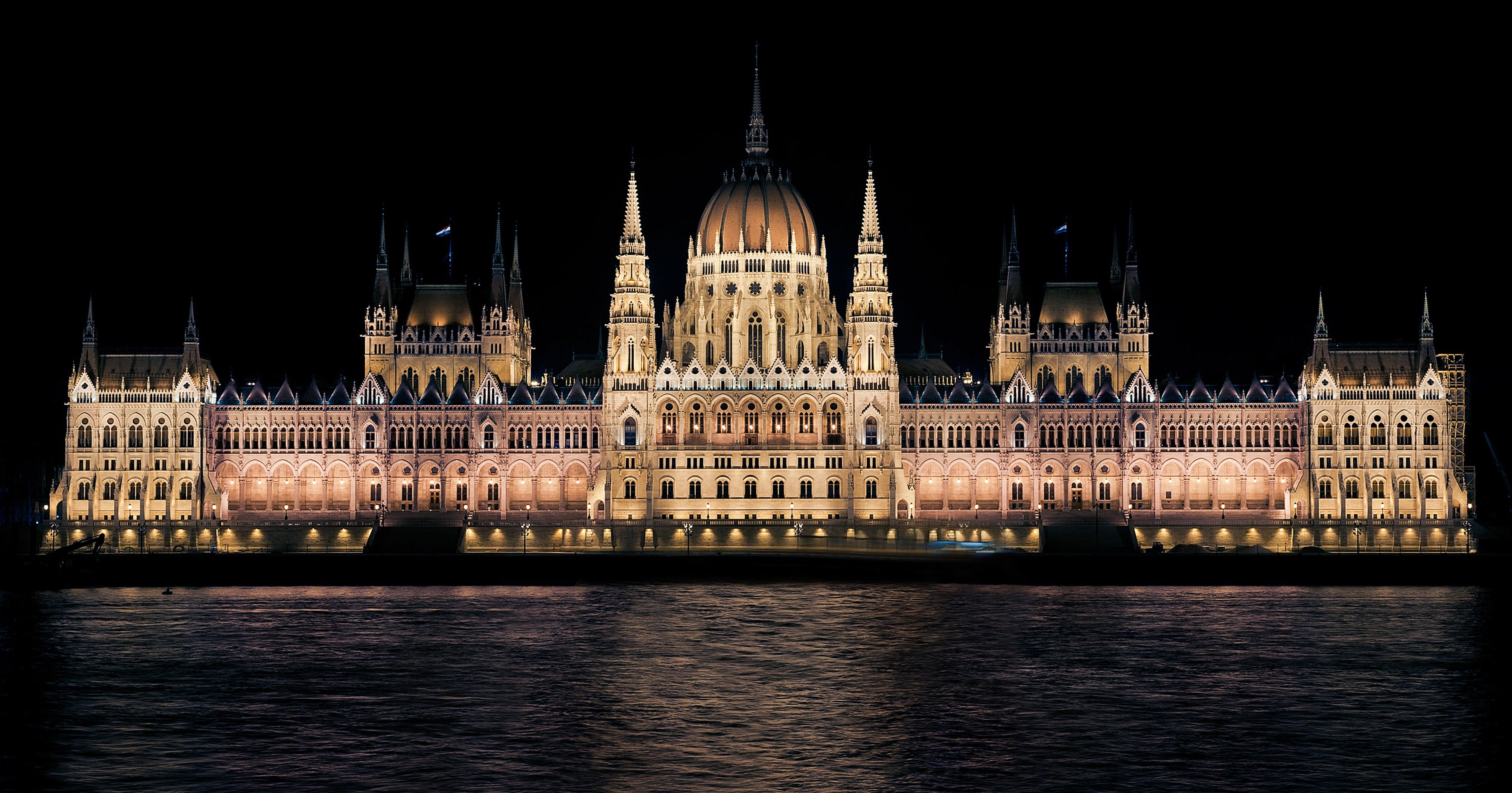 hungarian parliament night budapest hungary 4k, HD Wallpaper