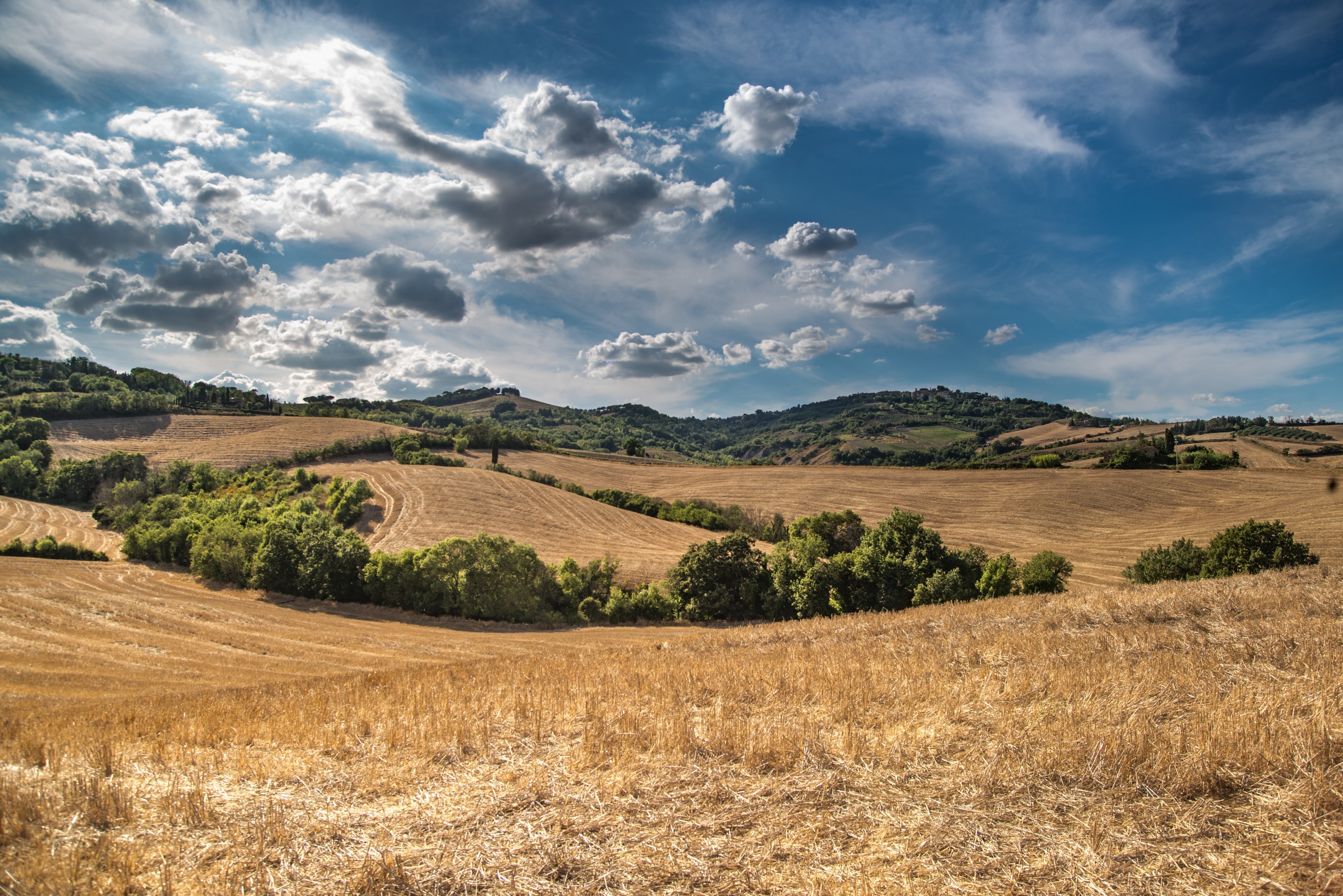hill blue sky clouds sky blue nature green 4k, HD Wallpaper