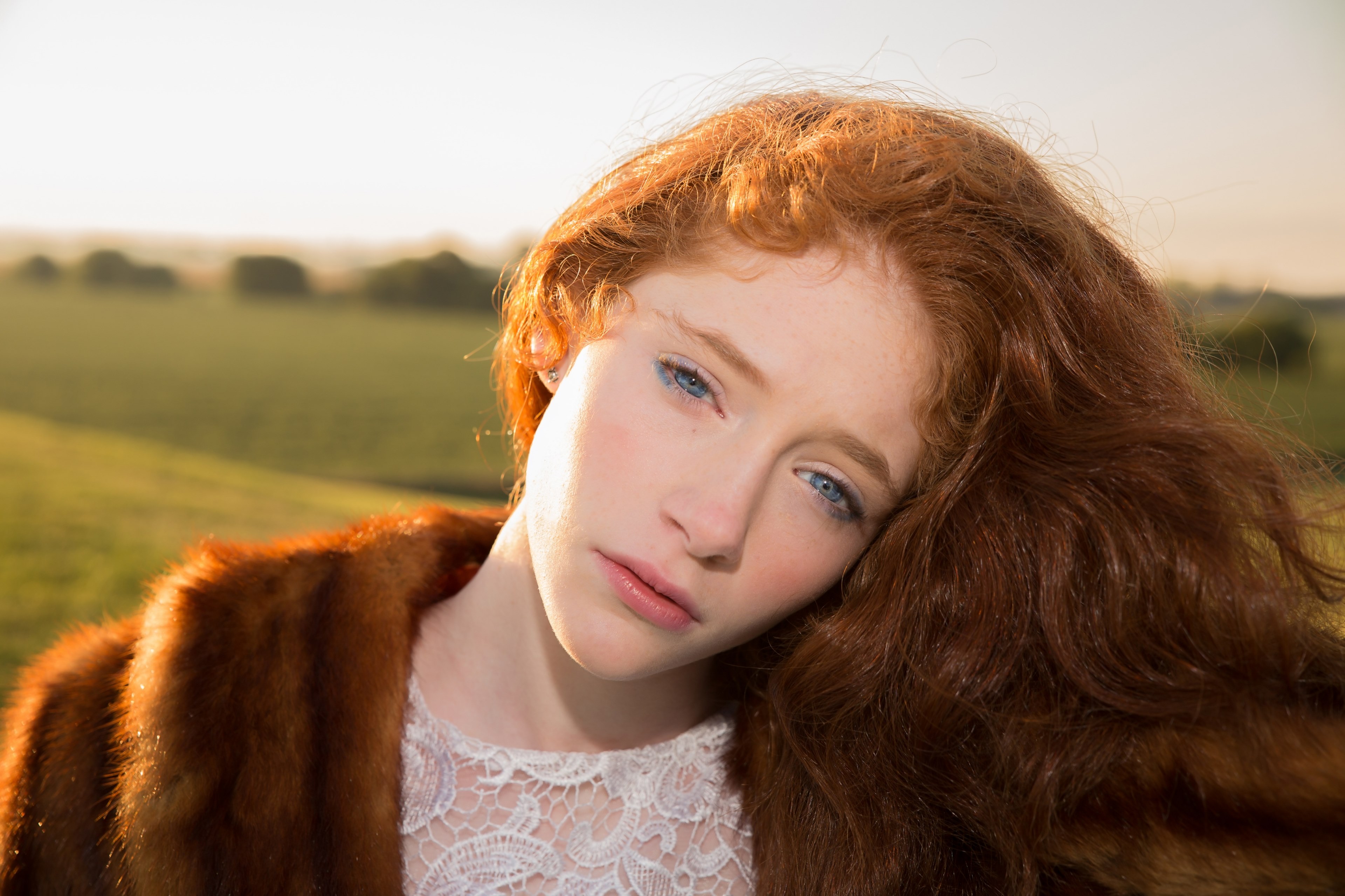 girl red hair blue eyes sunrise beauty female 4k, HD Wallpaper