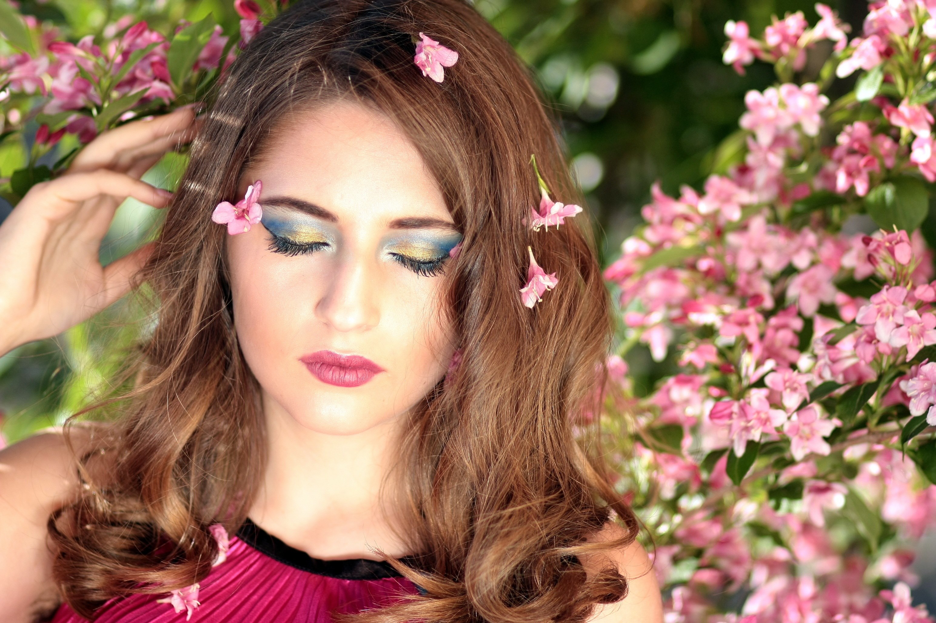 girl flowers pink beauty spring 4k, HD Wallpaper