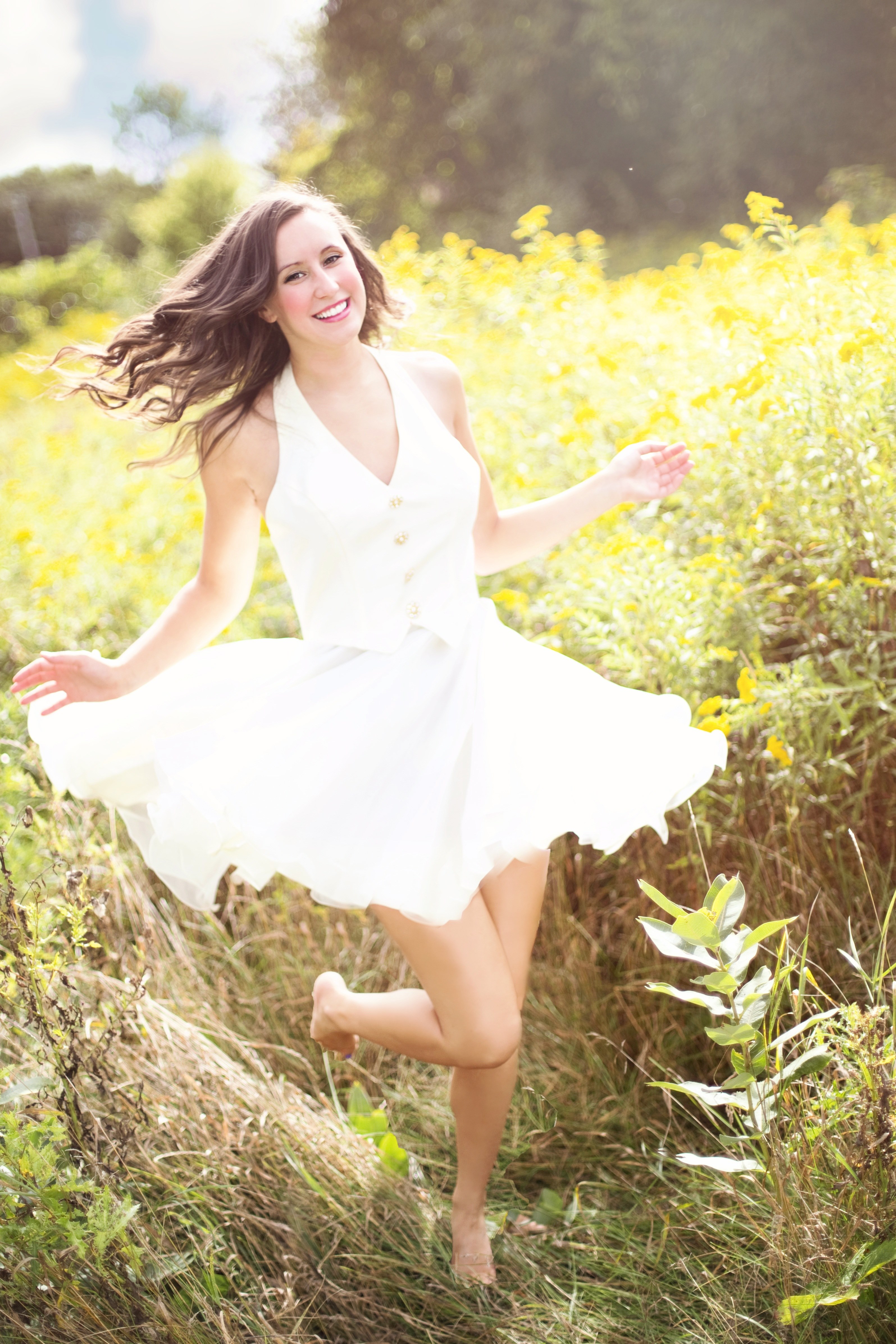 girl happy laughing dancing nature pretty 4k, Phone HD Wallpaper