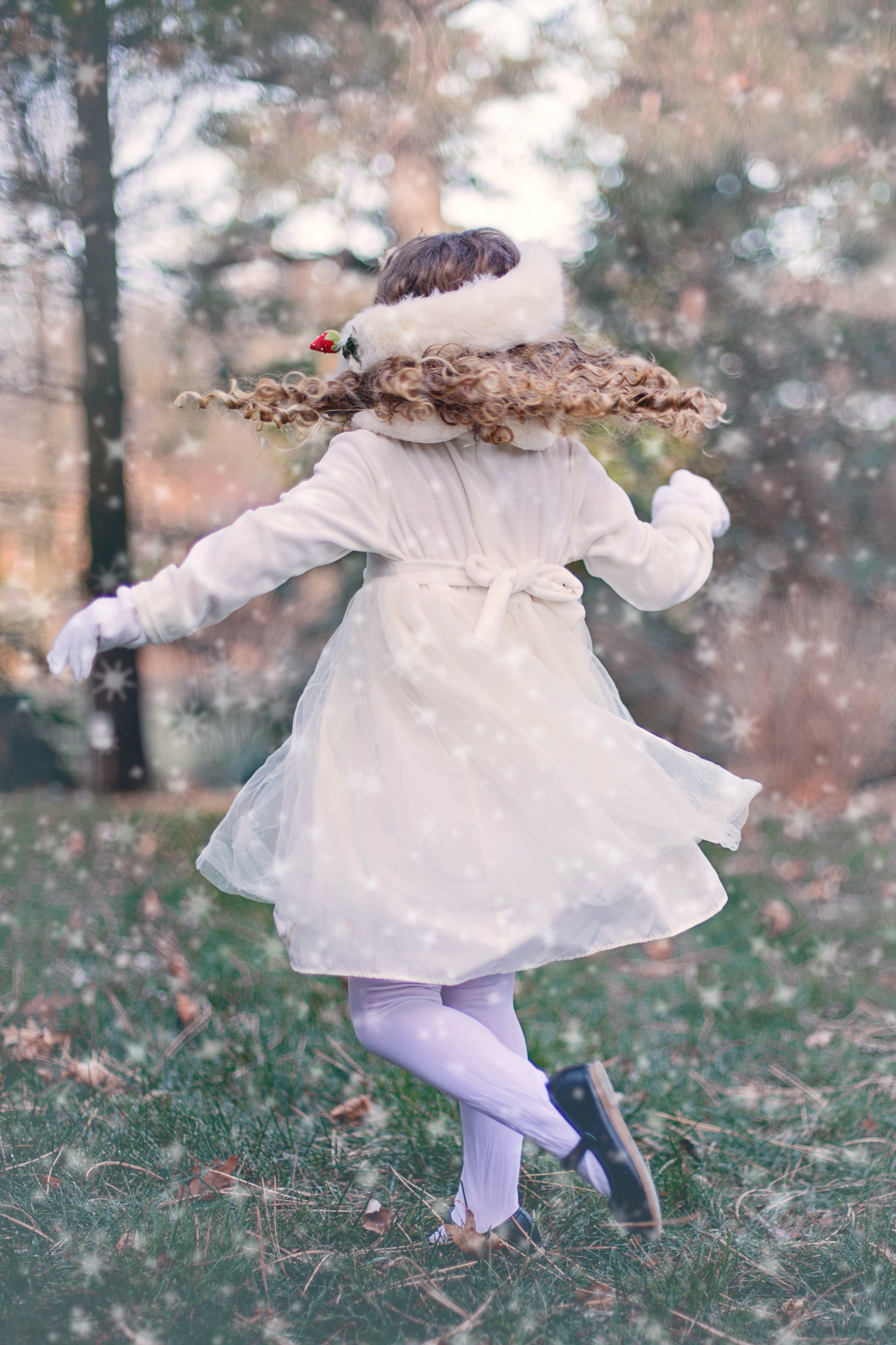 girl child playing dancing winter twirling young 4k, Phone HD Wallpaper