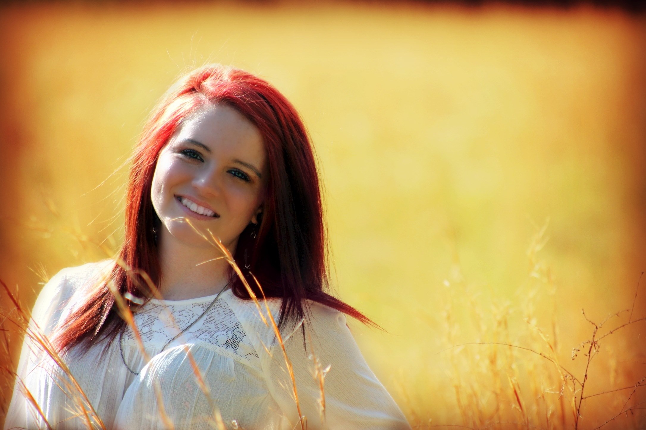 girl outdoors smiling happy outside red hair 4k, HD Wallpaper