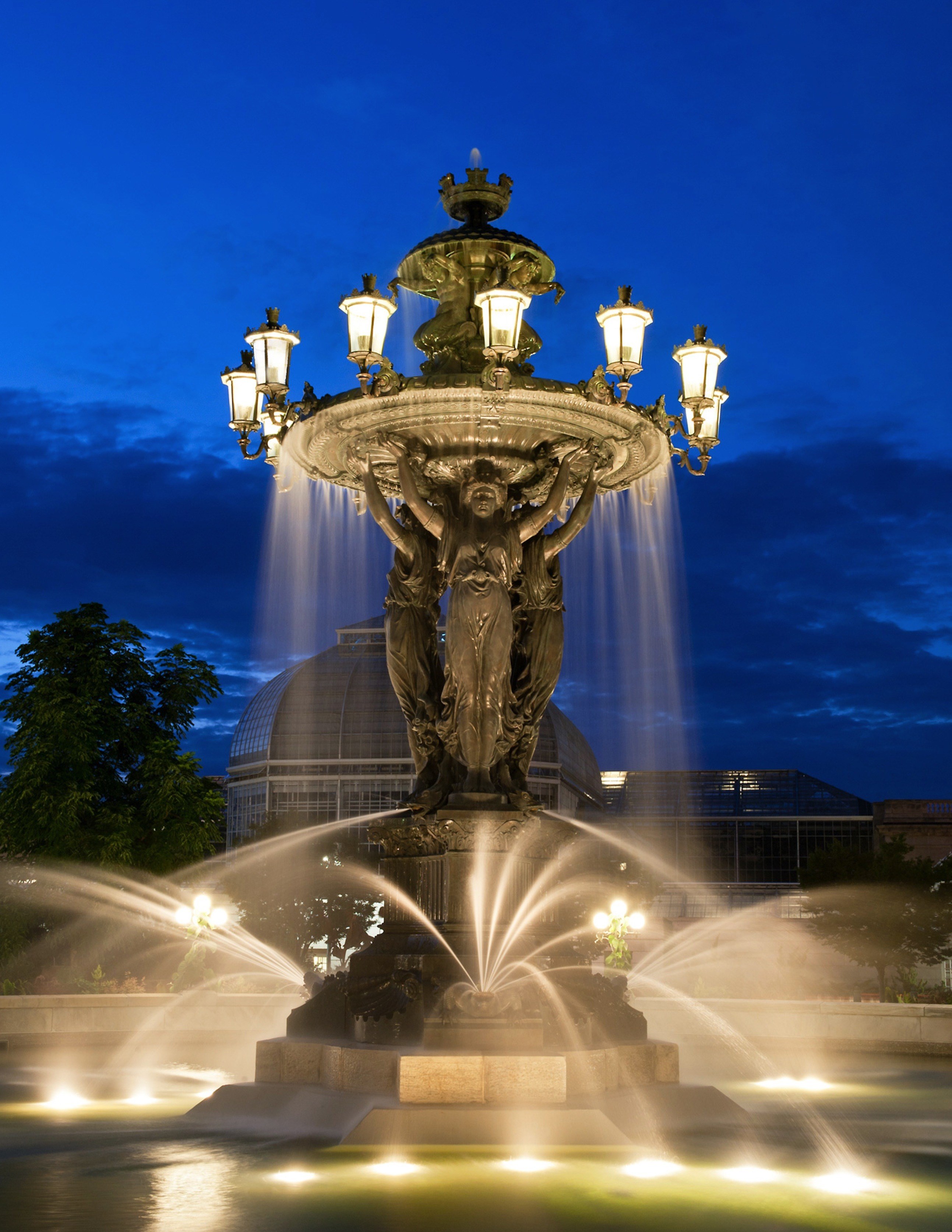 fountain water night evening outside washington dc 4k, Phone HD Wallpaper