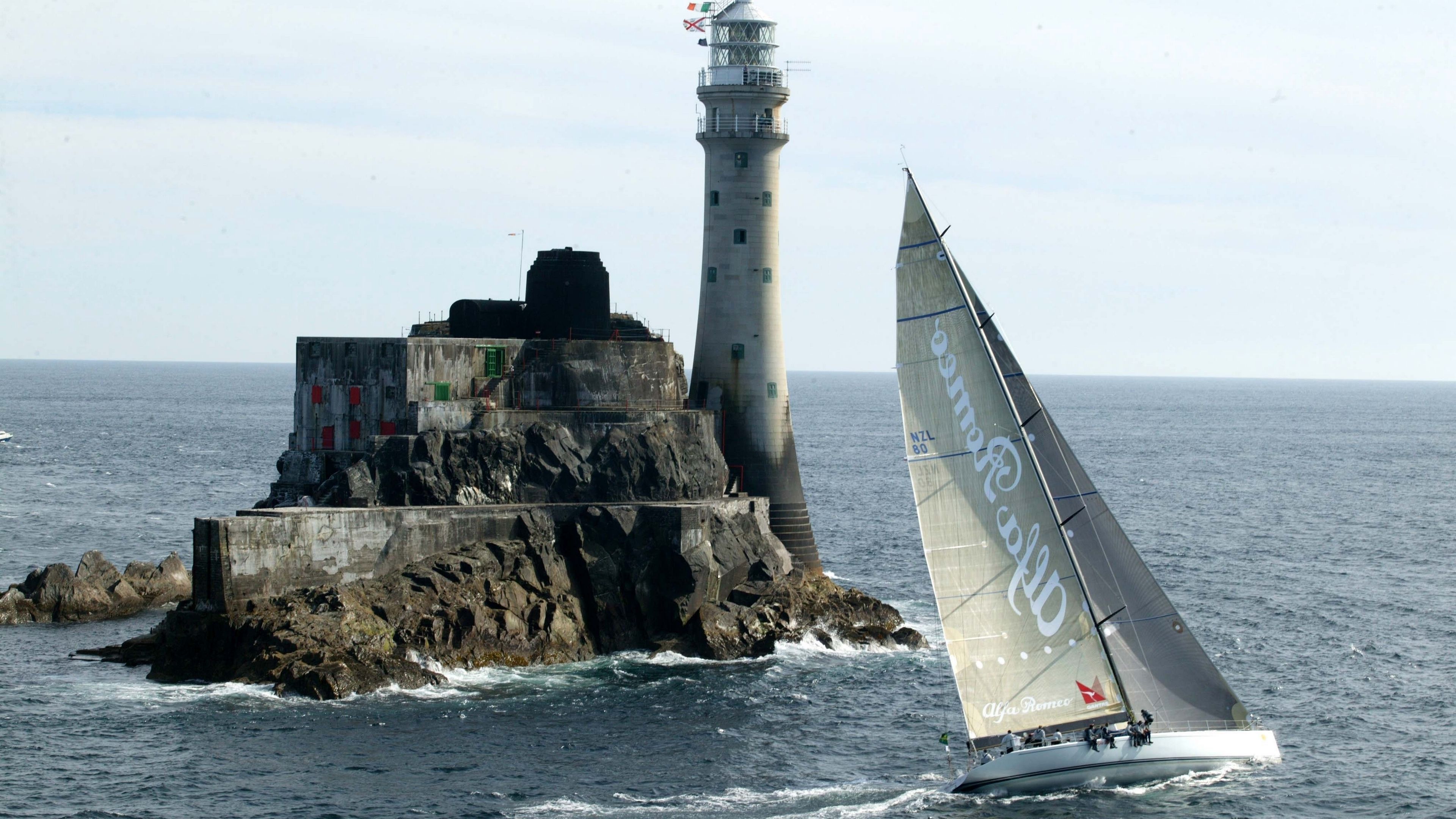 sailing vessel, rock, beacon, sea, excursion, tourists, 4k, HD Wallpaper