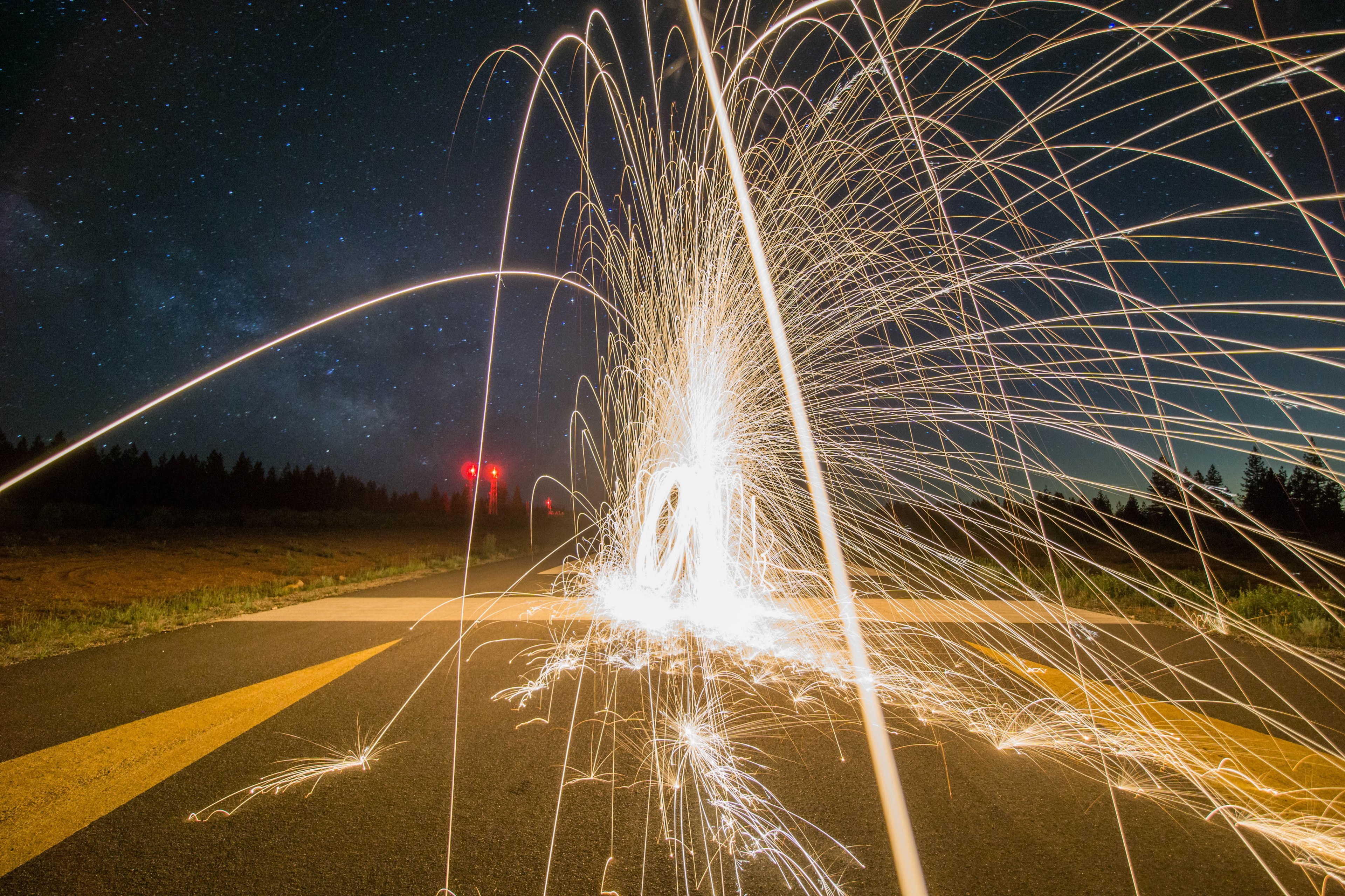 firework fountain night light fire sparks 4k, HD Wallpaper