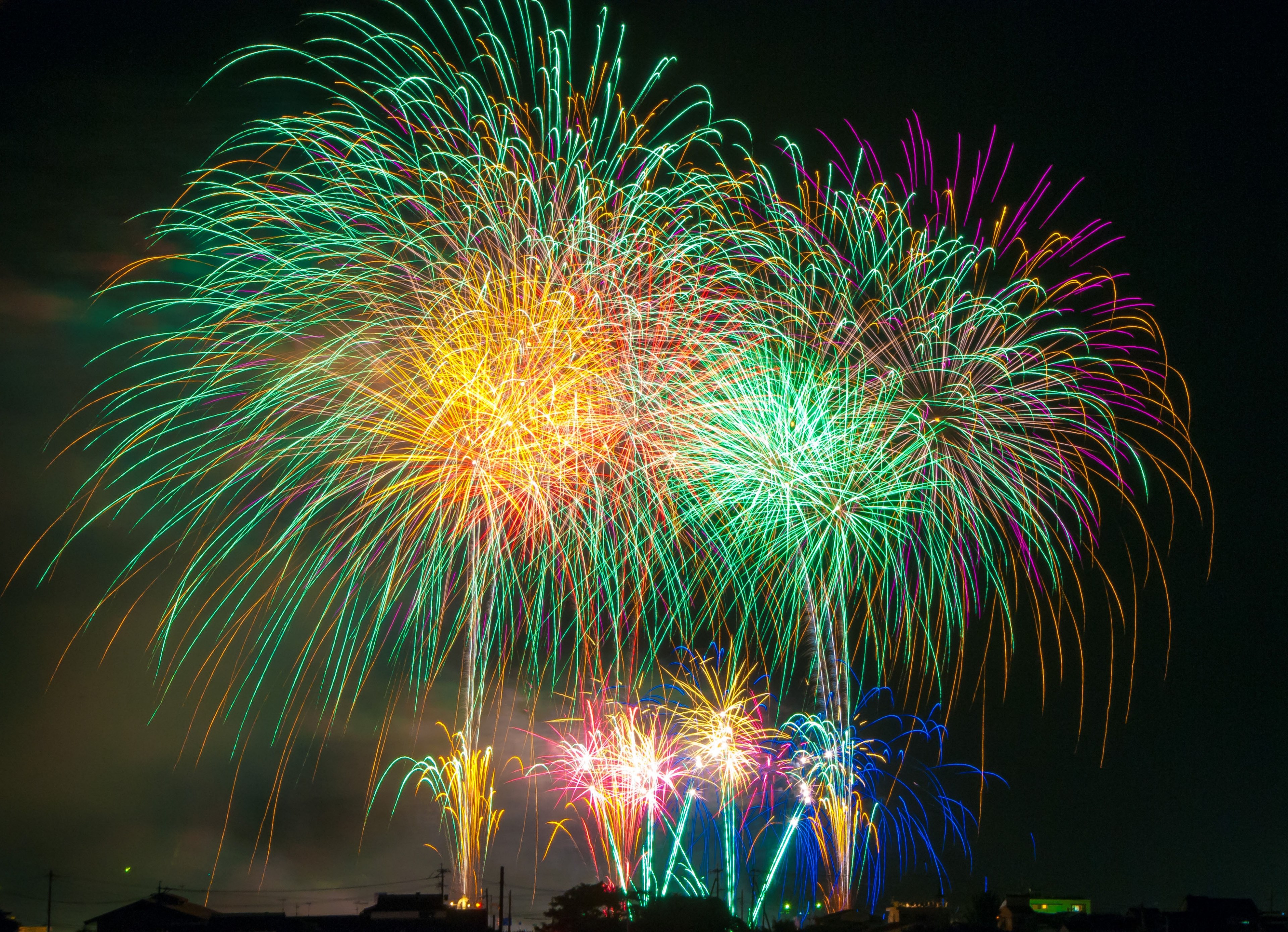 fireworks light japan festival sky beautiful 4k, HD Wallpaper