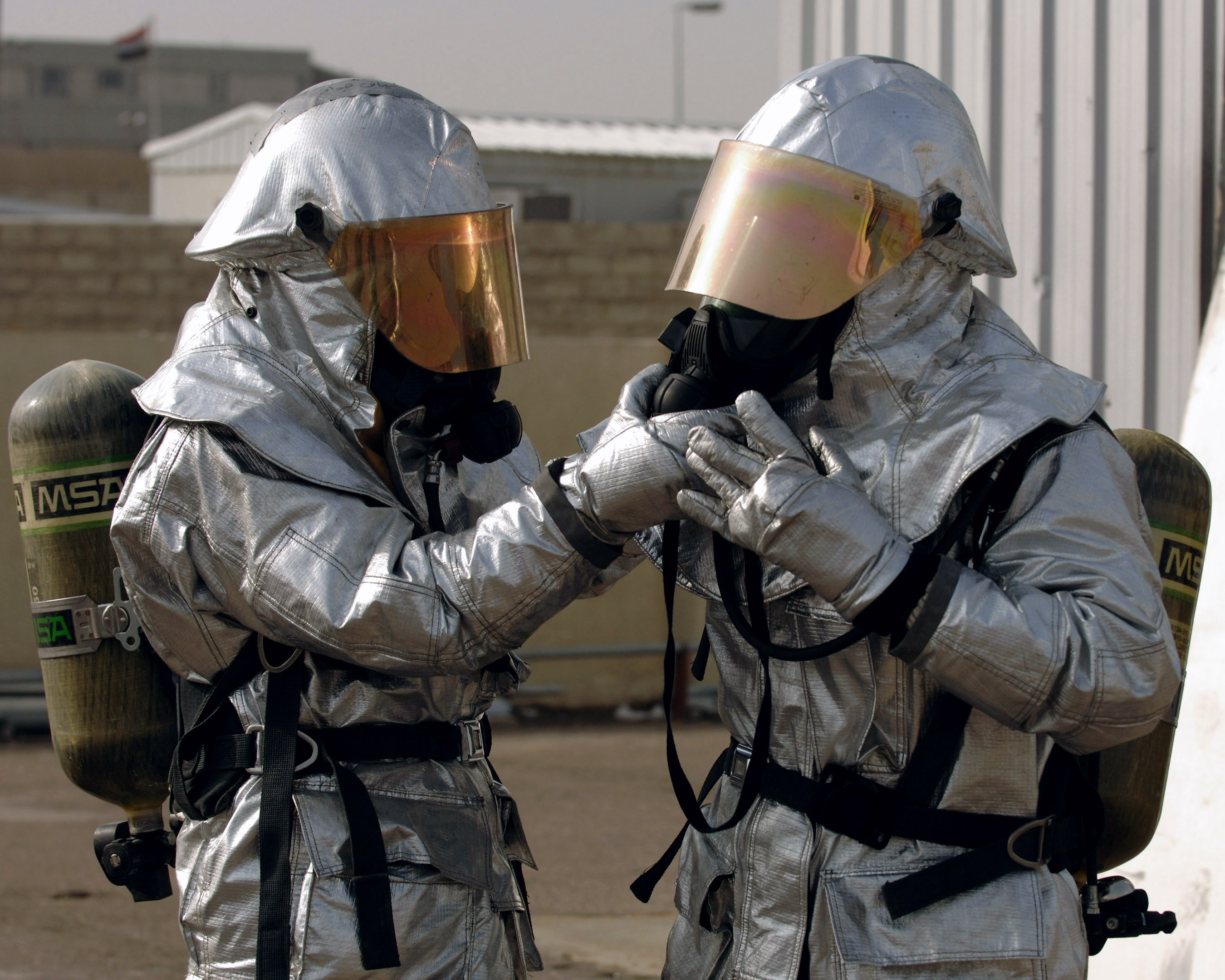 firefighters equipment portrait training oxygen 4k, HD Wallpaper