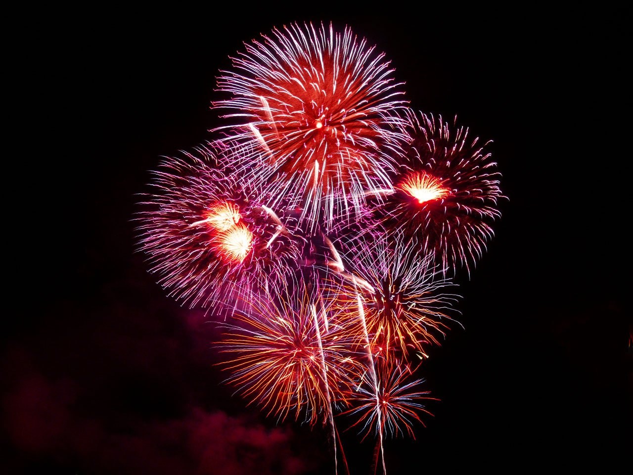 fireworks rockets colors explosion night sparks 4k, HD Wallpaper