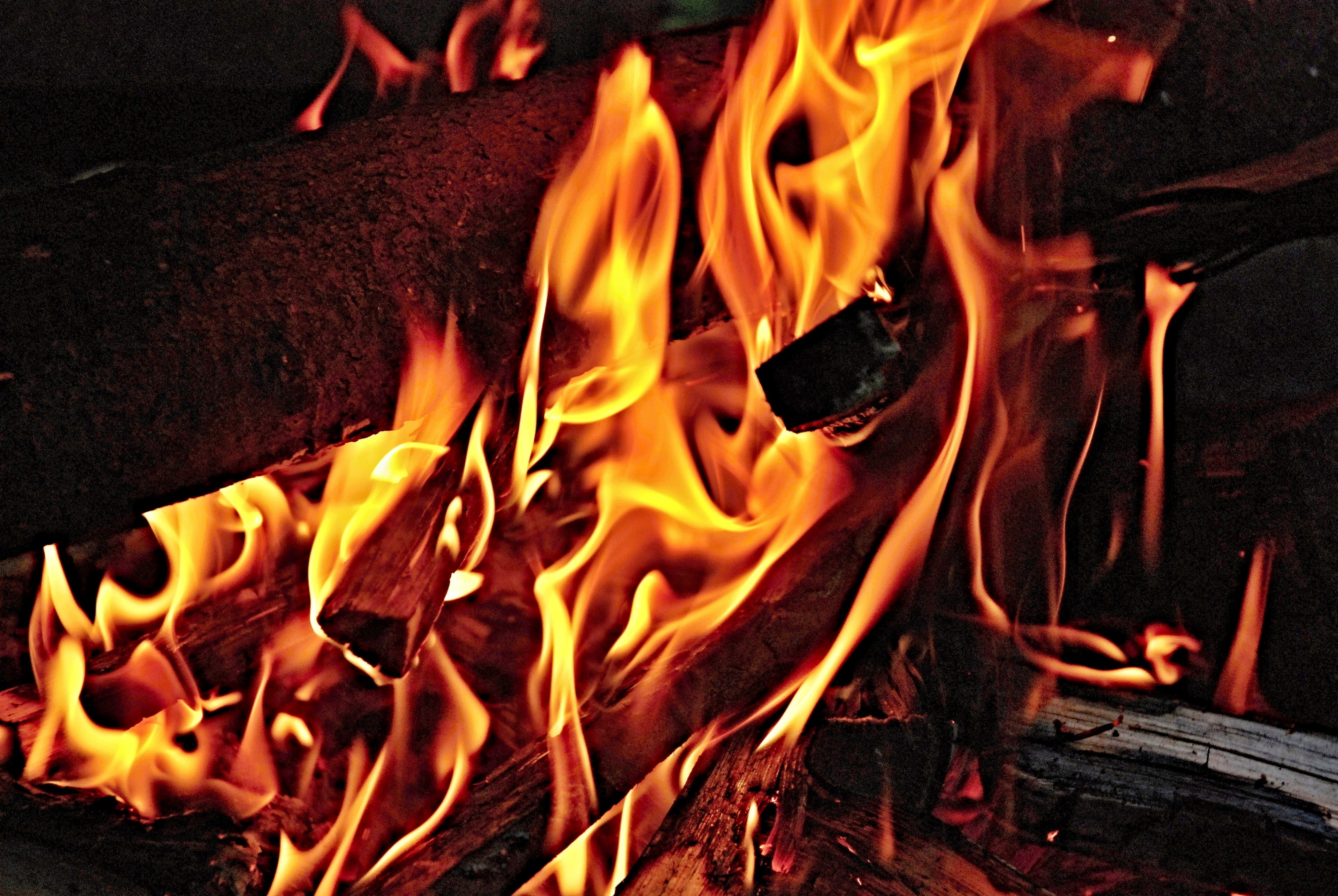 fire flames wood burning yellow flame red yellow 4k, HD Wallpaper