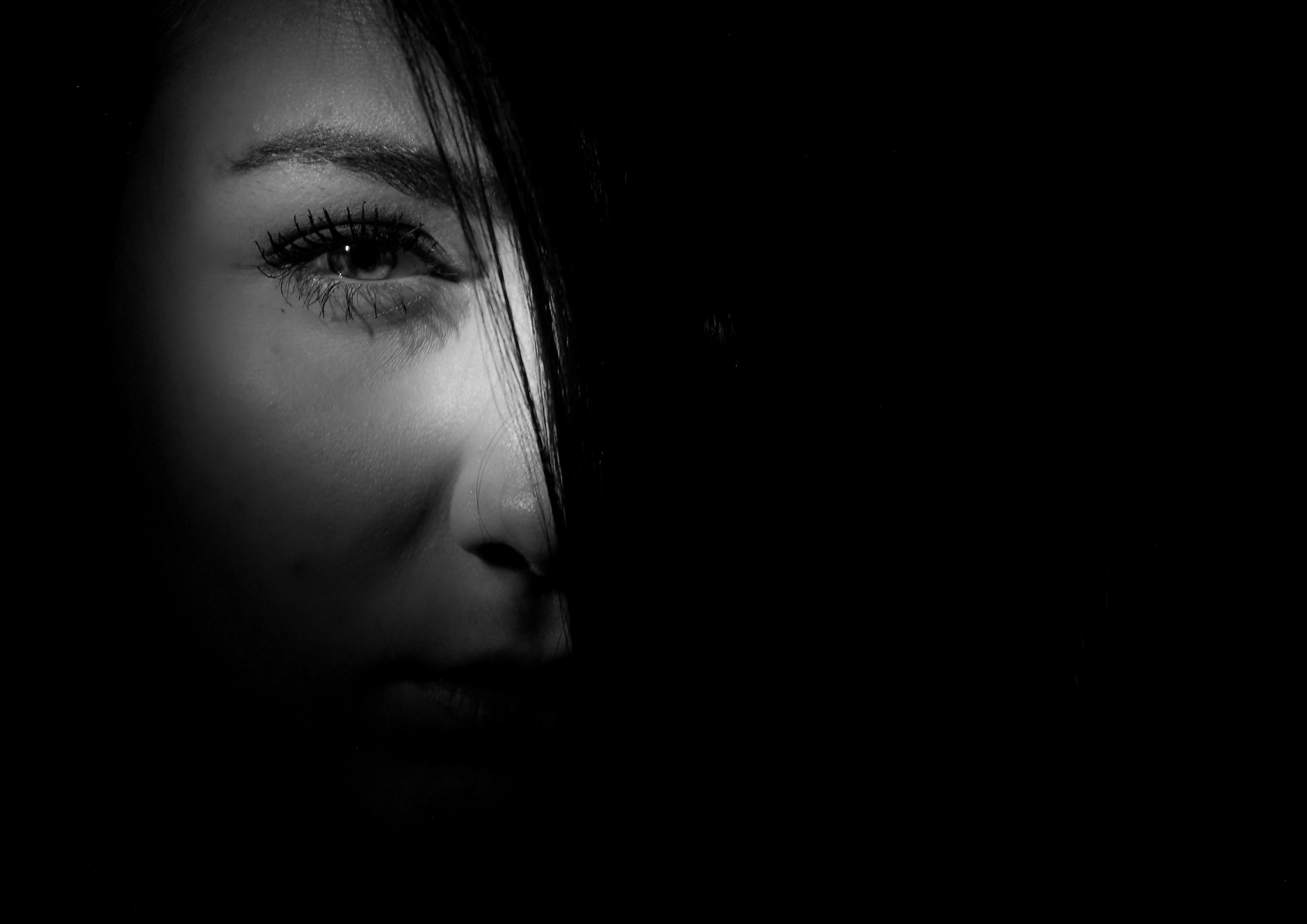 eye shading head girl eyebrows černobílí 4k, HD Wallpaper