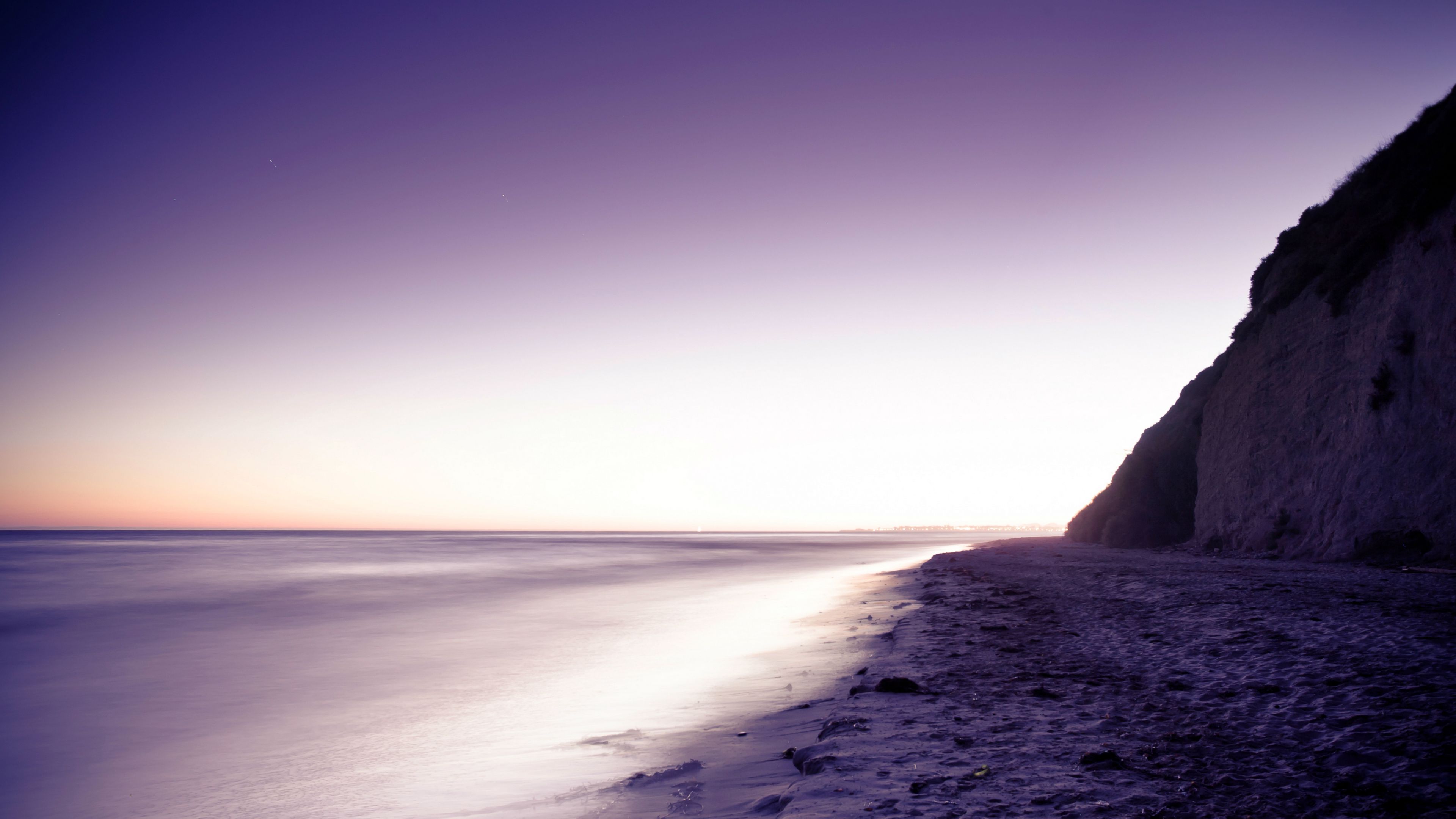 coast, sand, beach, rock, lilac, 4k, HD Wallpaper