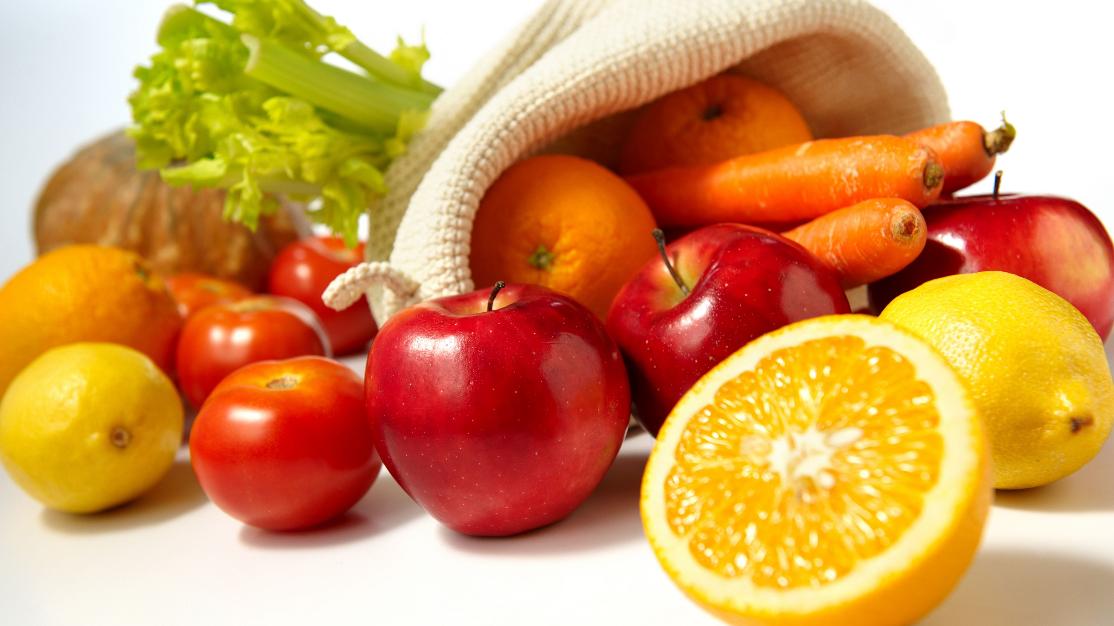 orange, apples, lemon, tomato, carrots, 4k, HD Wallpaper
