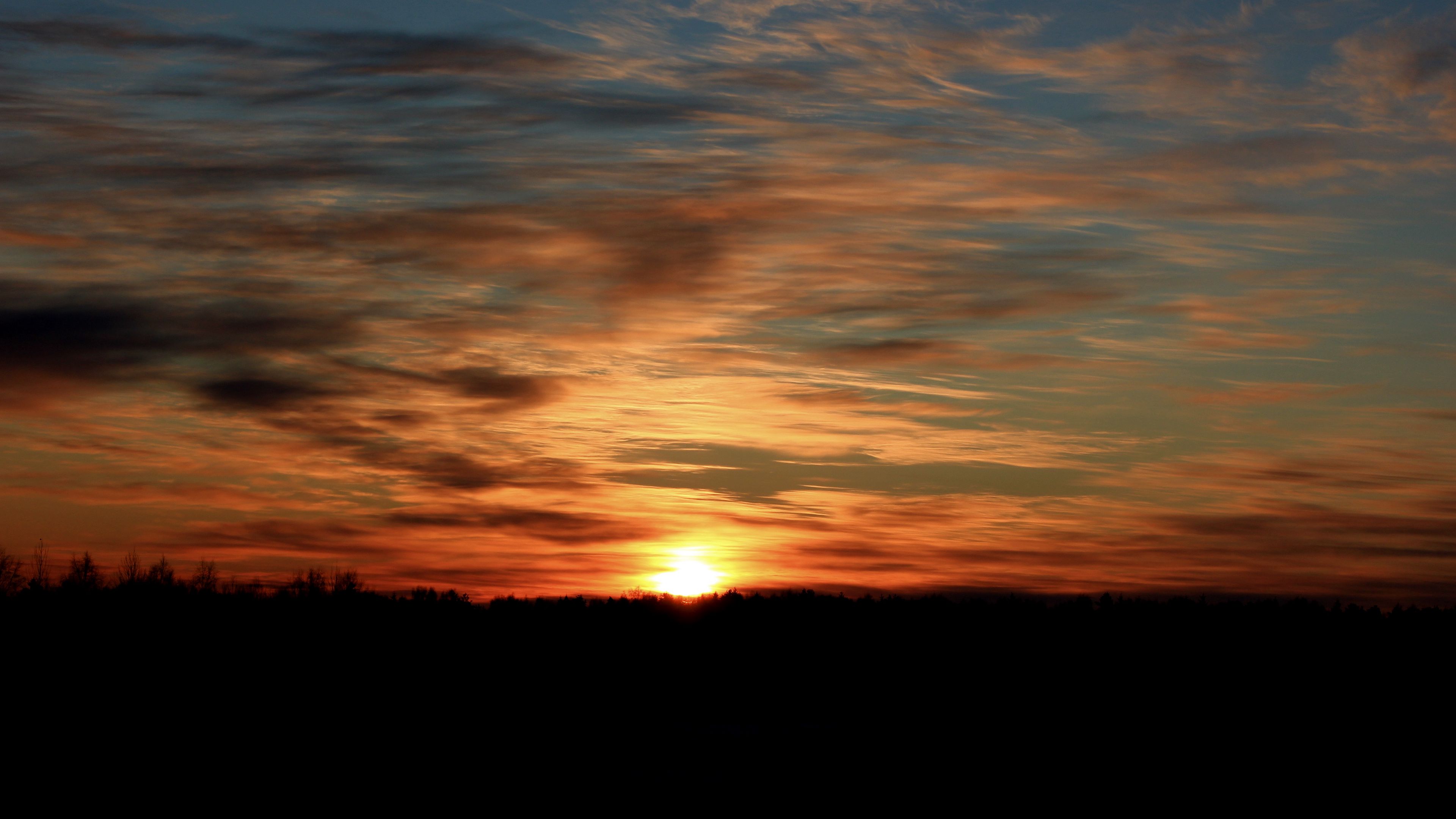 sunset, sky, silhouette, clouds, 4k, HD Wallpaper