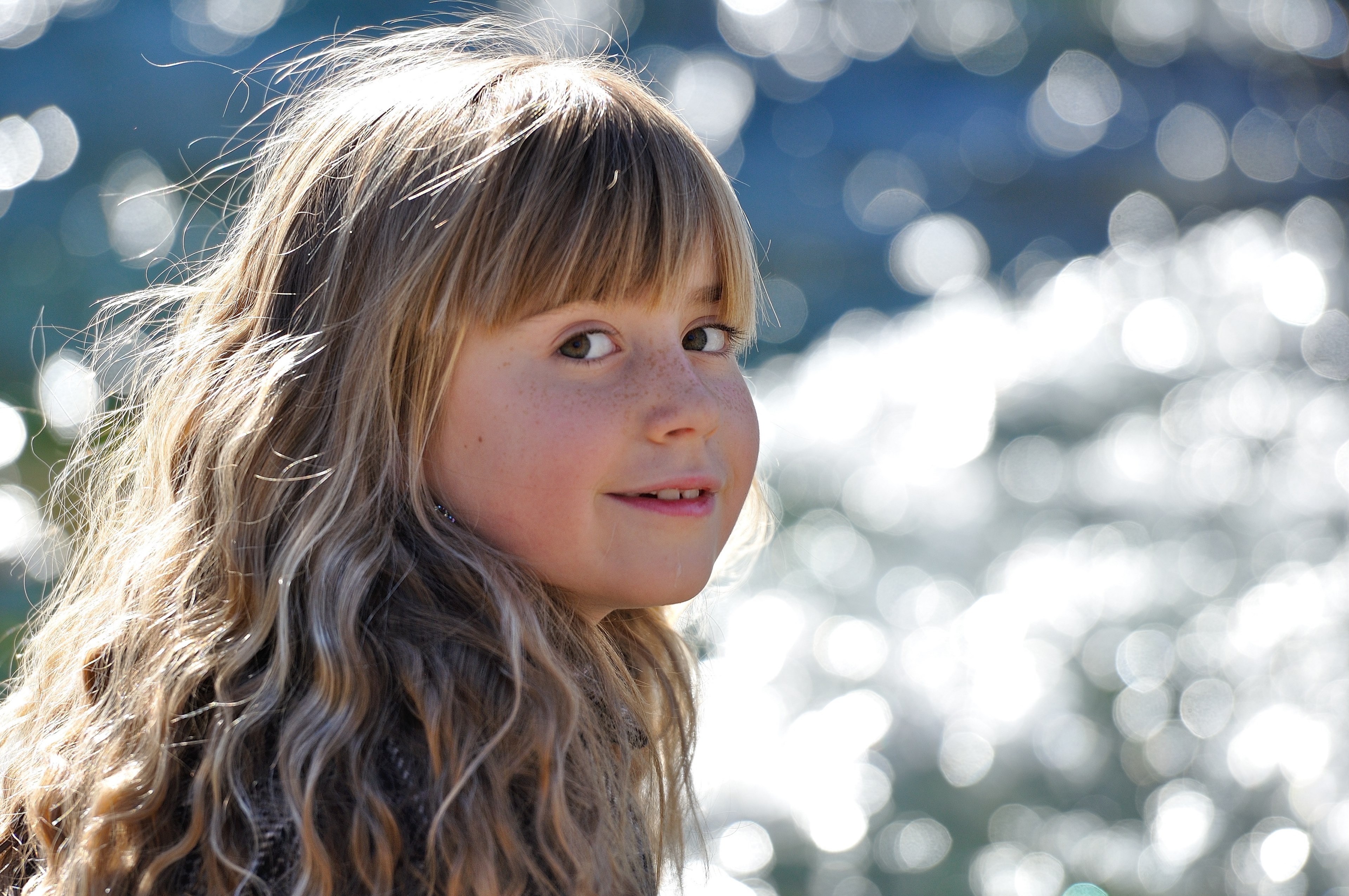 child girl blond long hair smile water 4k, HD Wallpaper