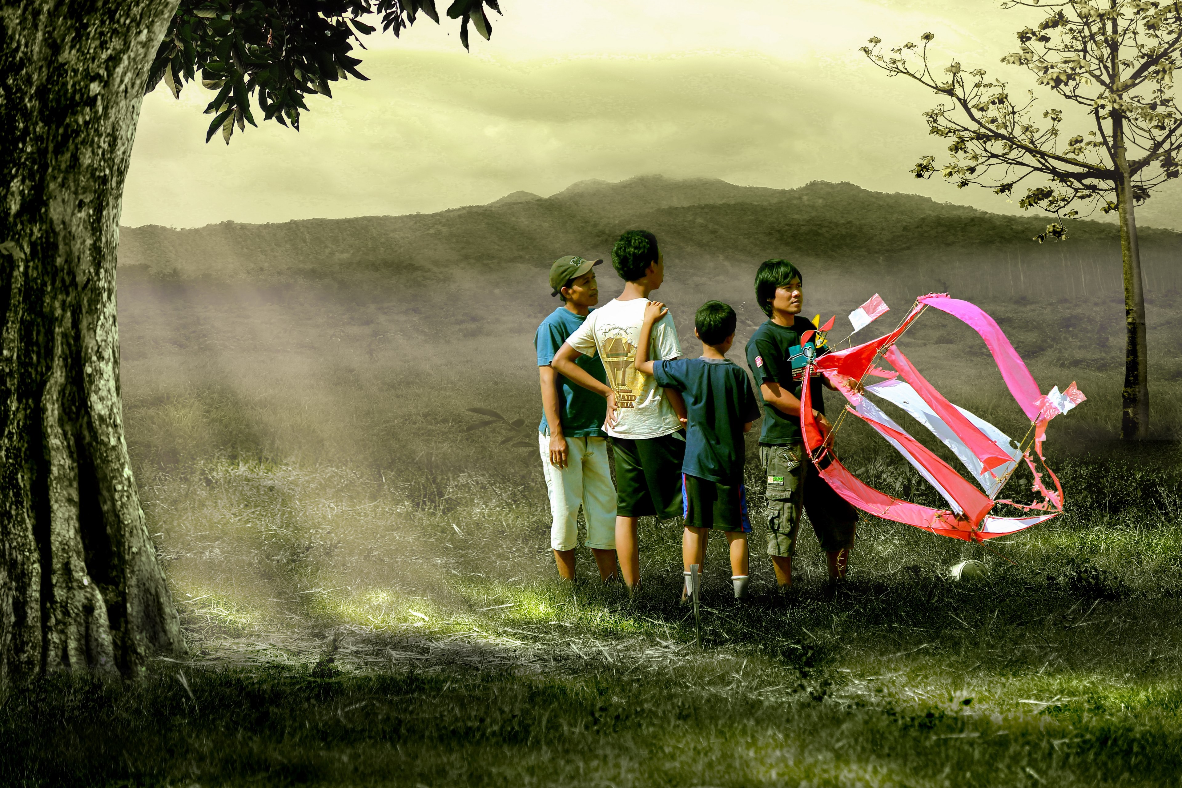 child husband play kite wind 4k, HD Wallpaper