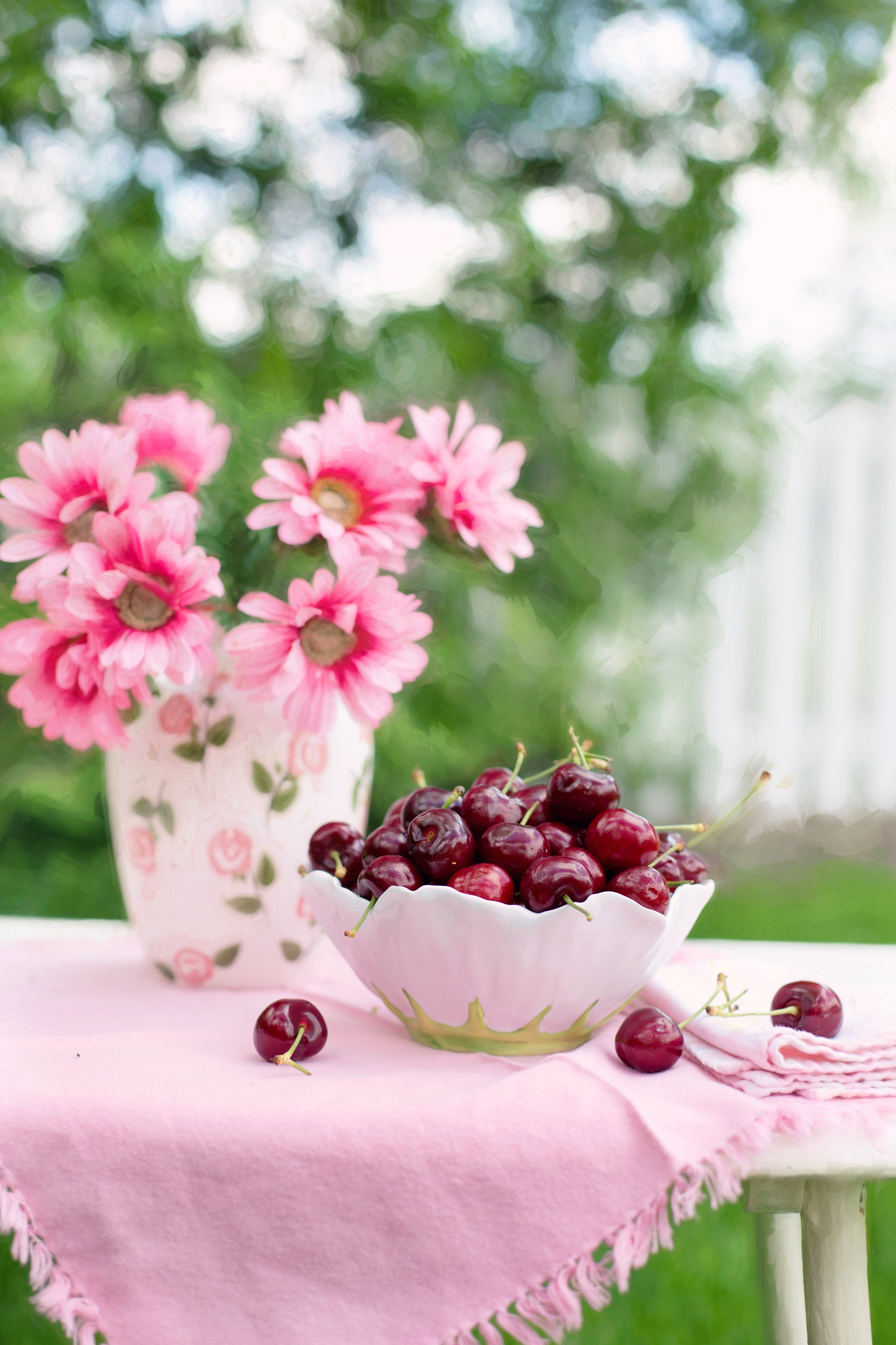 cherries in a bowl fruit summer breakfast 4k, Phone HD Wallpaper