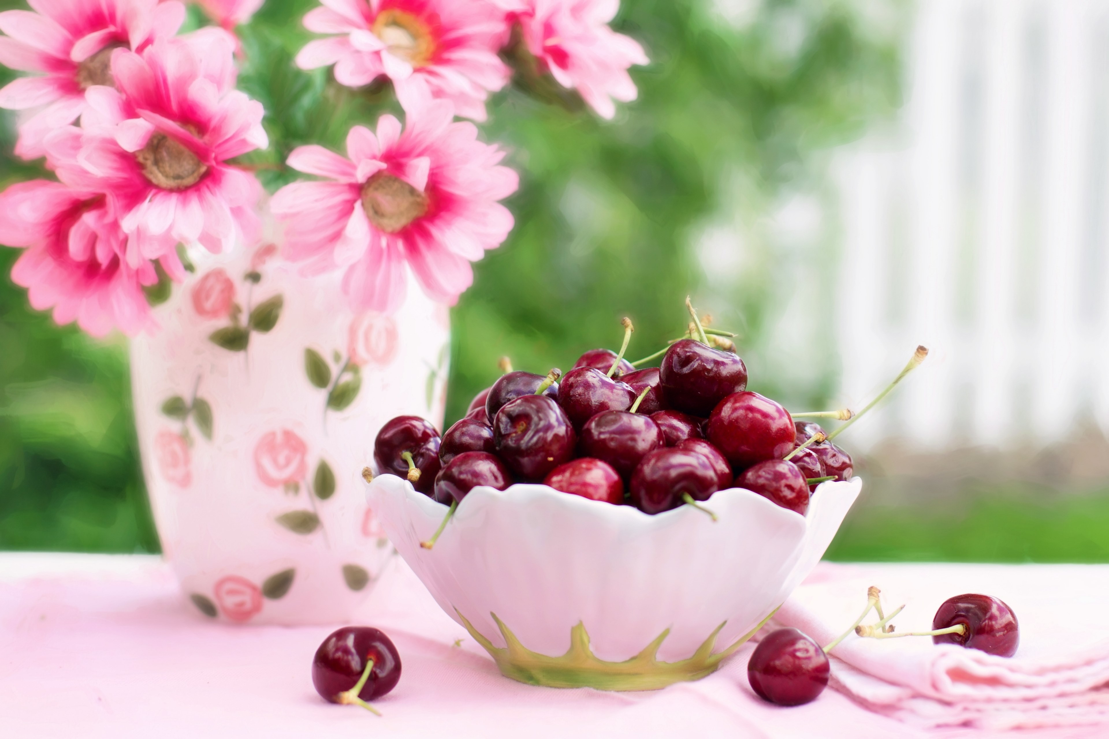 cherries in a bowl fruit summer breakfast 4k, HD Wallpaper