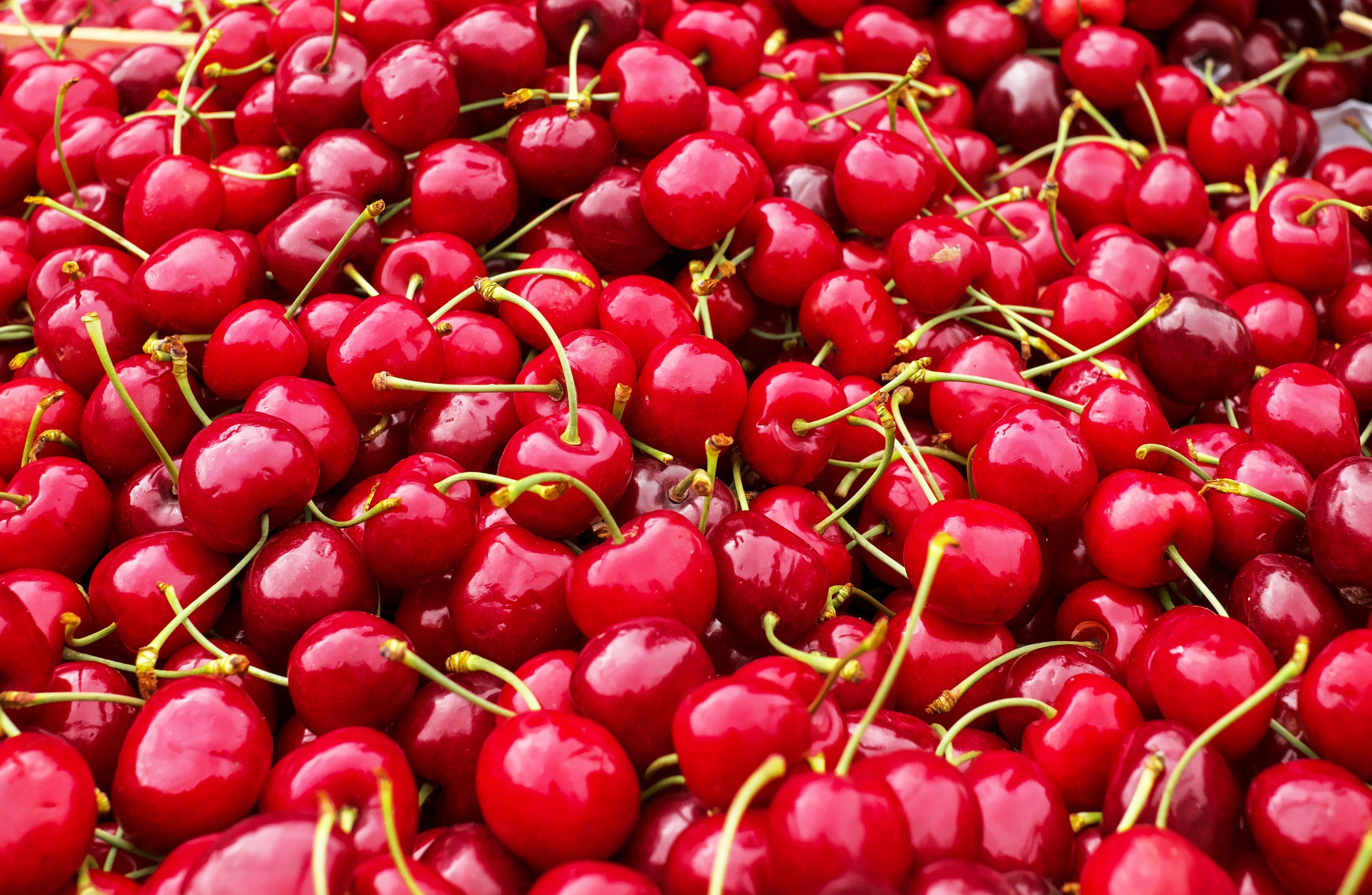 cherries sweet cherries heart cherries fruit red 4k, HD Wallpaper
