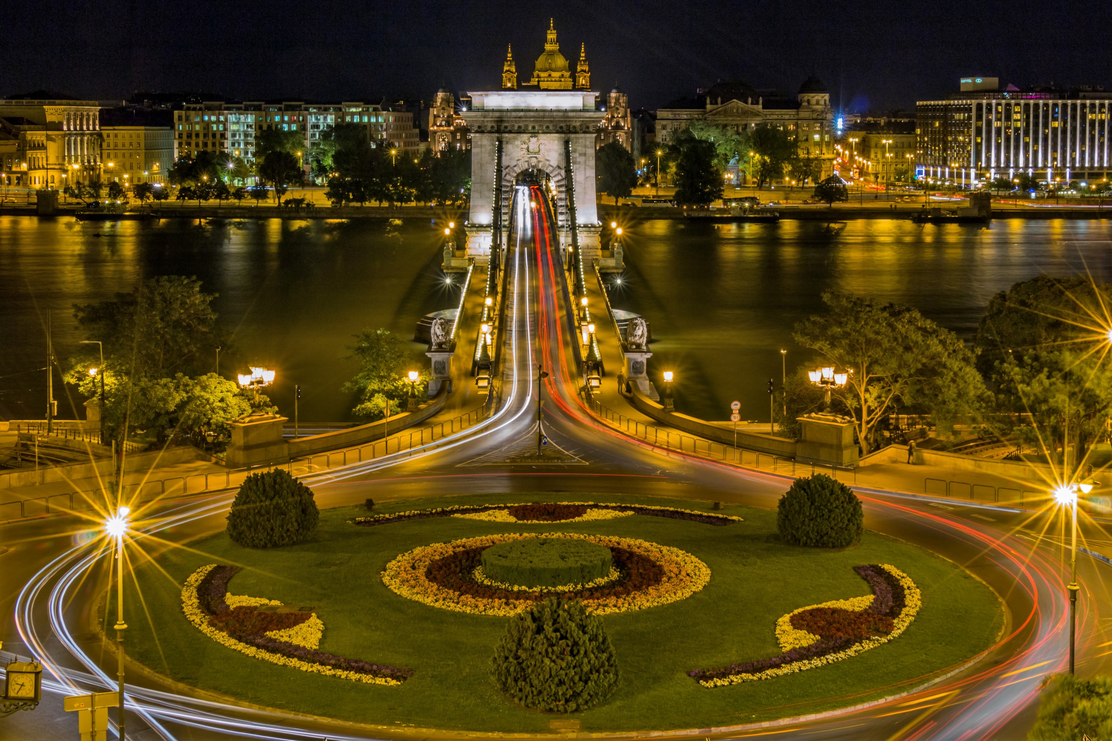 chain bridge budapest hungary bridge danube lights 4k, HD Wallpaper