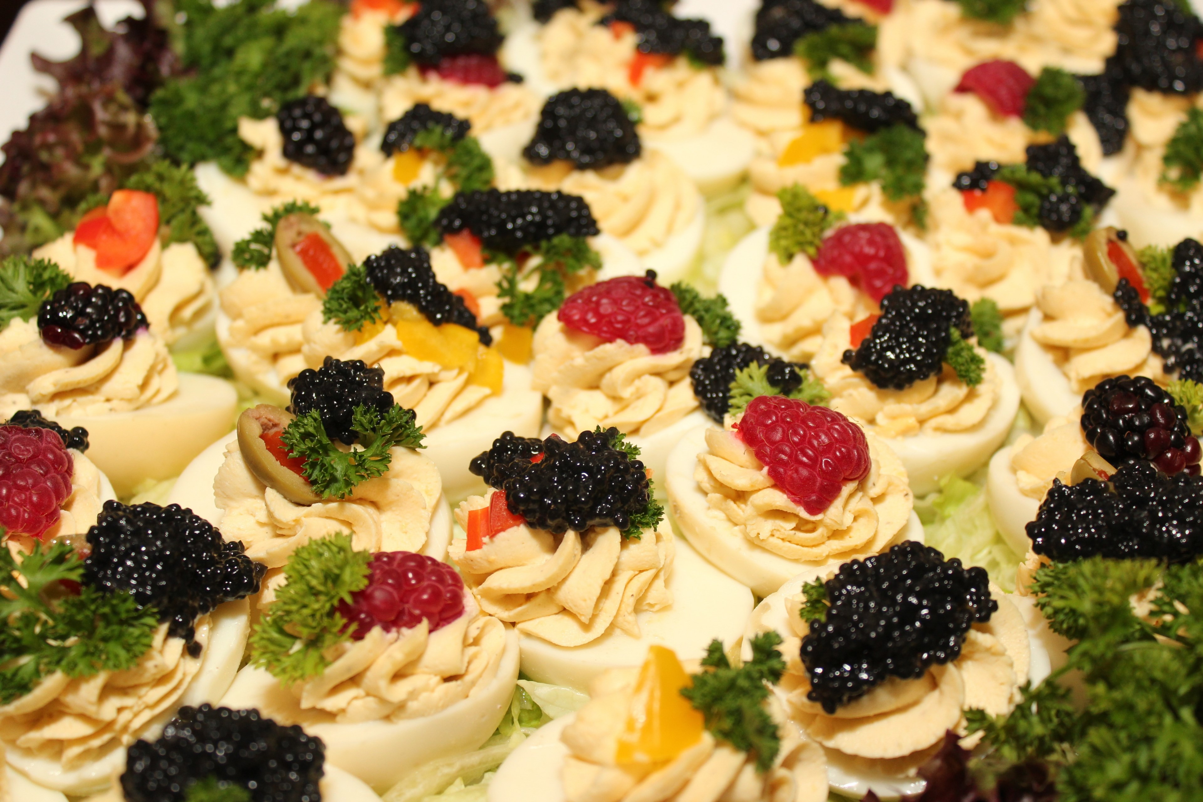 caviar egg buffet raspberries cold buffet salad 4k, HD Wallpaper