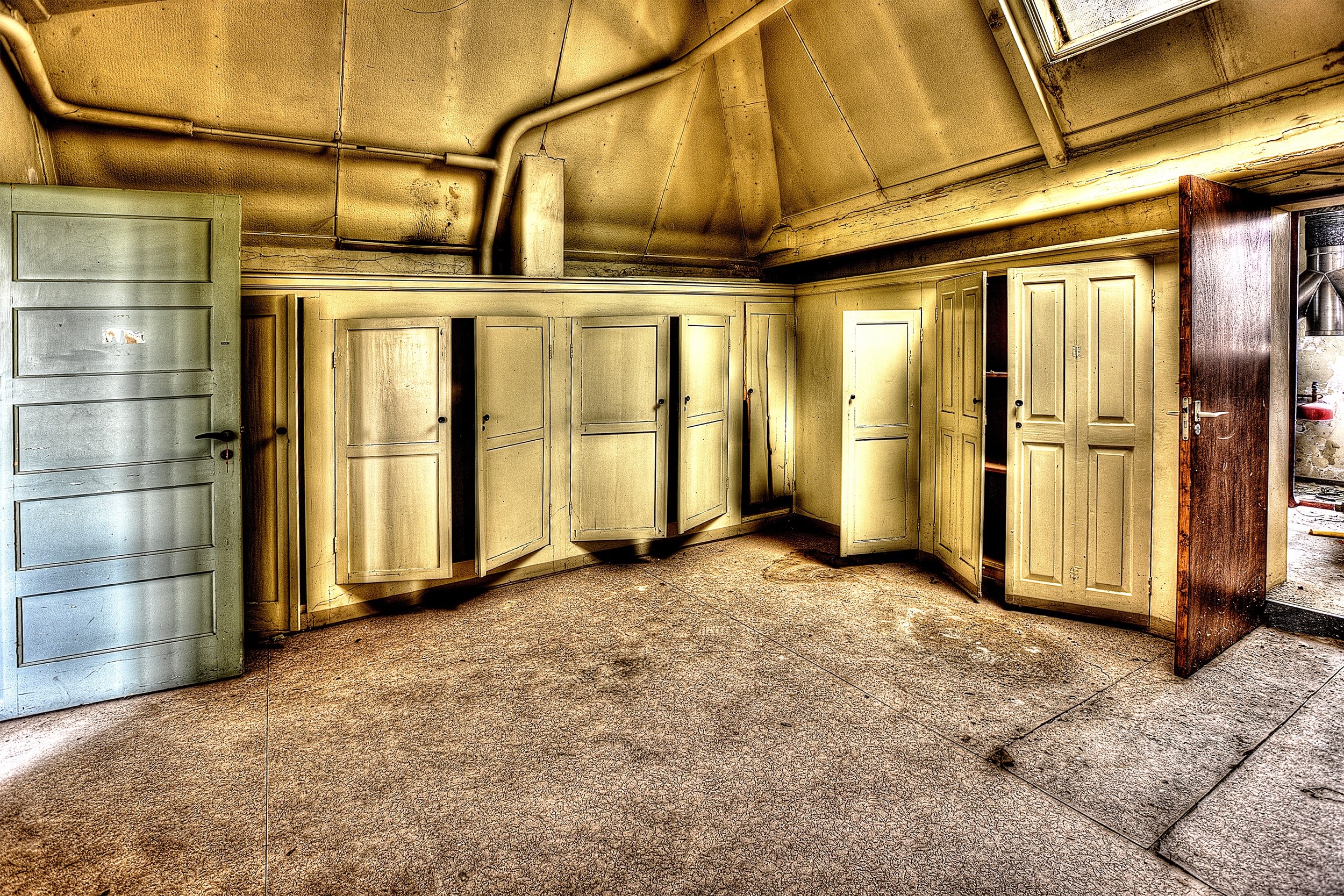 cabinets doors hdr monastery expired old 4k, HD Wallpaper