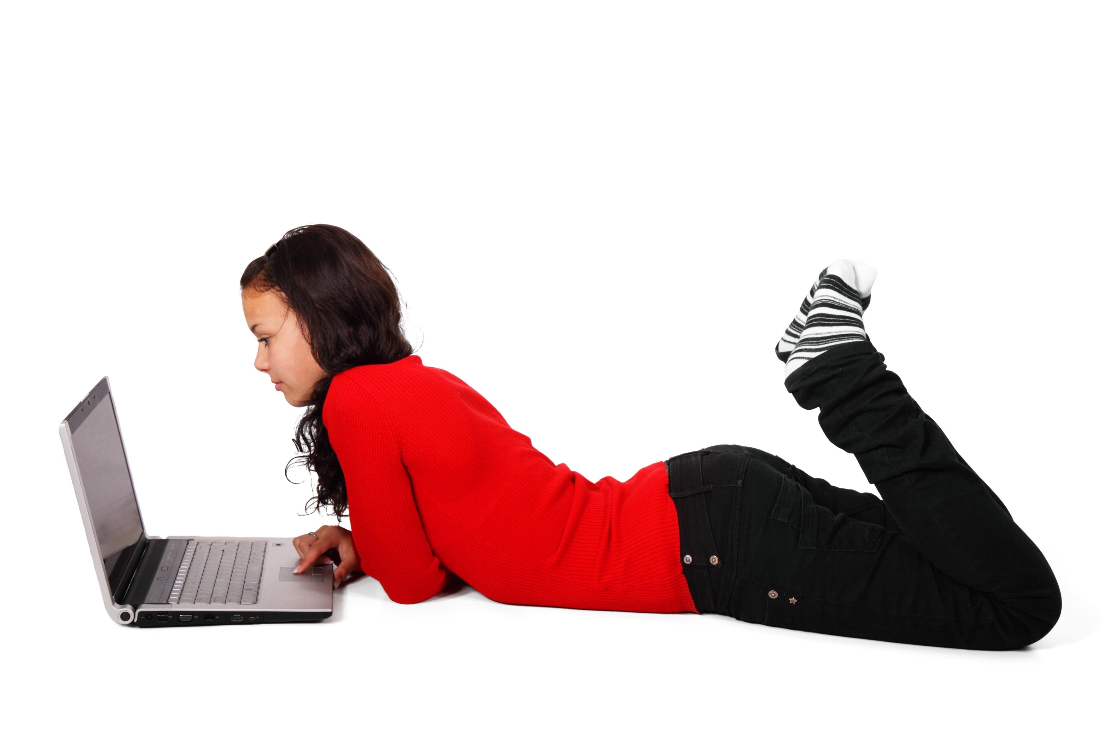 browsing computer female floor girl internet 4k, HD Wallpaper