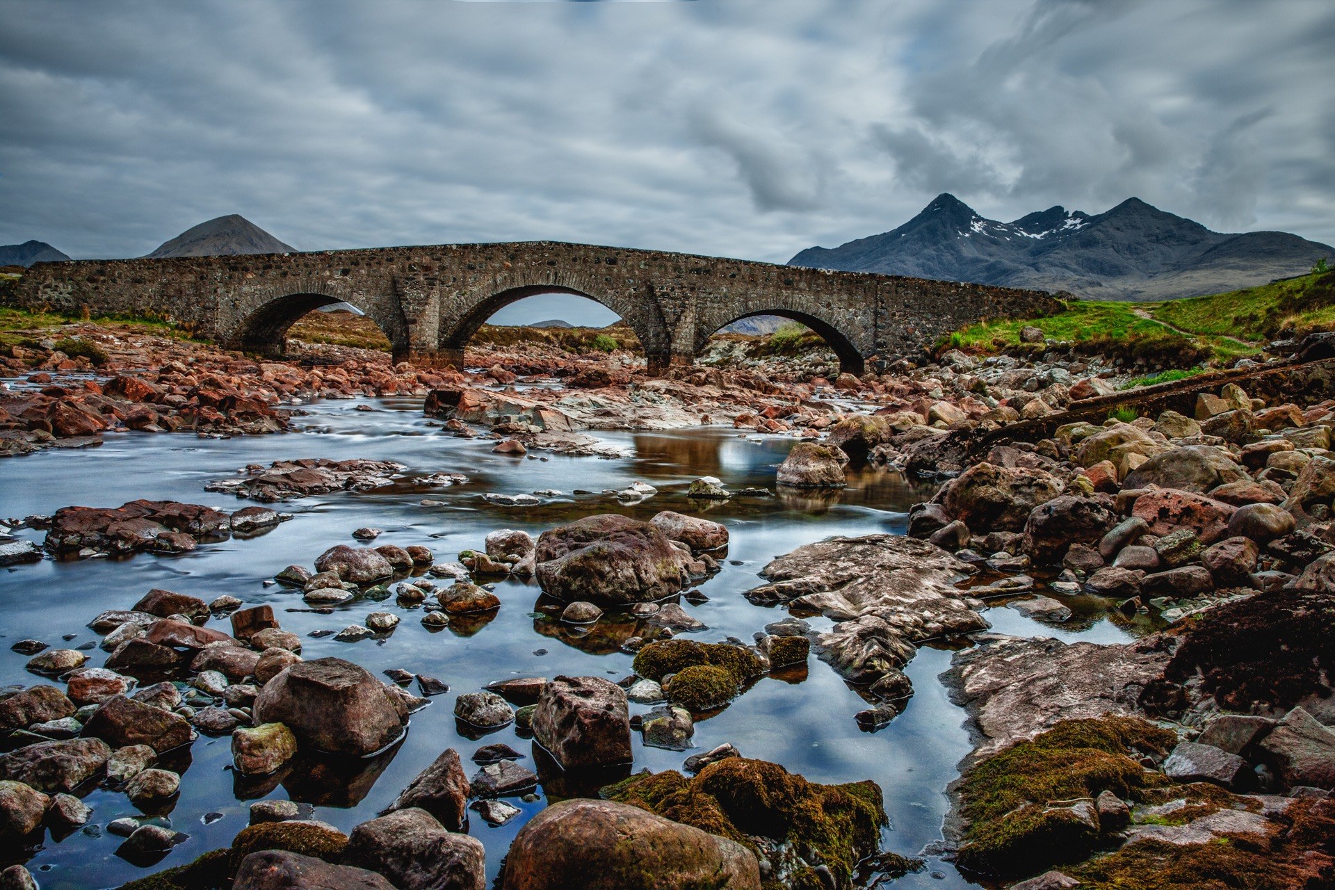 bridge scotland sky blue water masonry clouds 4k, HD Wallpaper