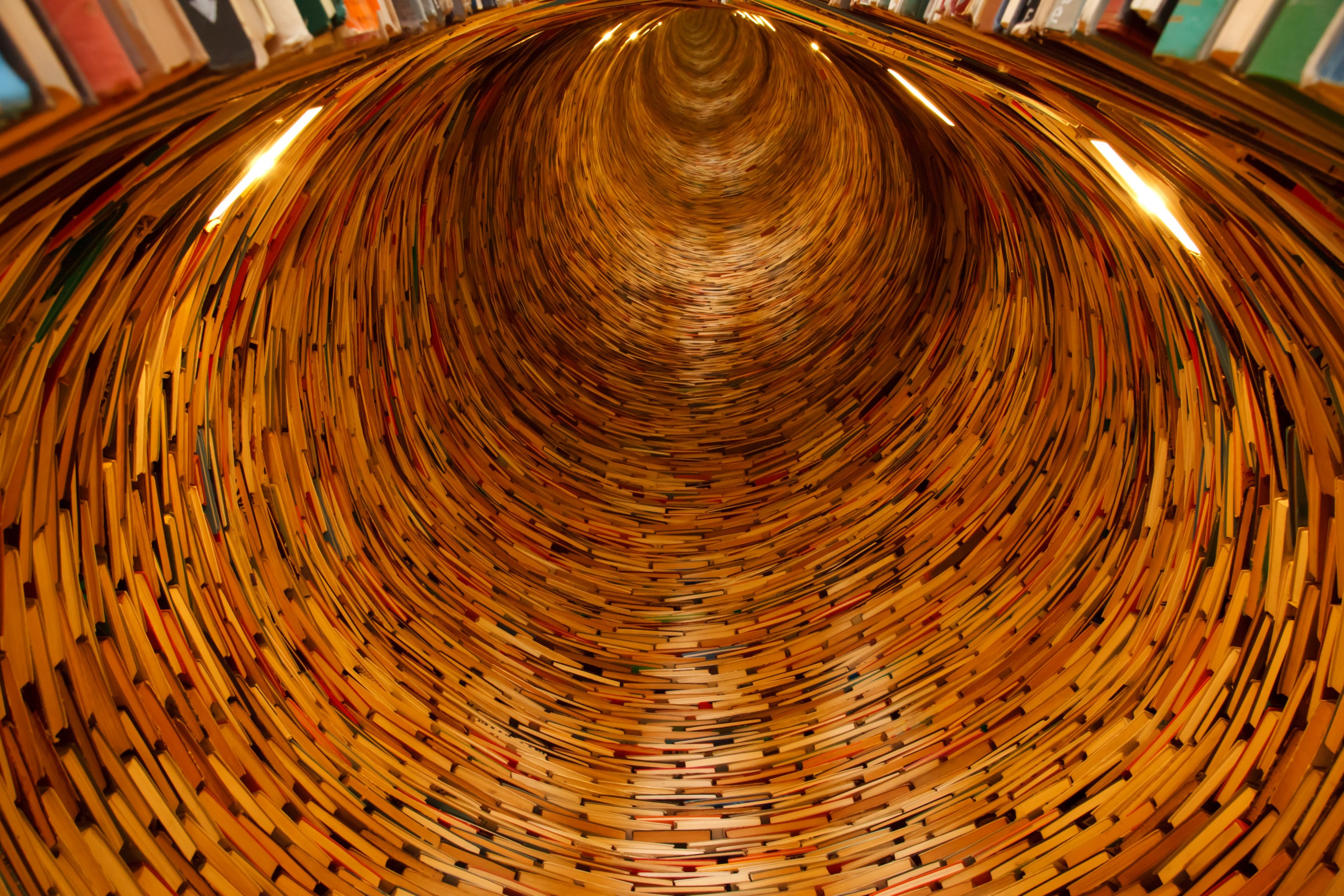 books library knowledge tunnel many circle 4k, HD Wallpaper