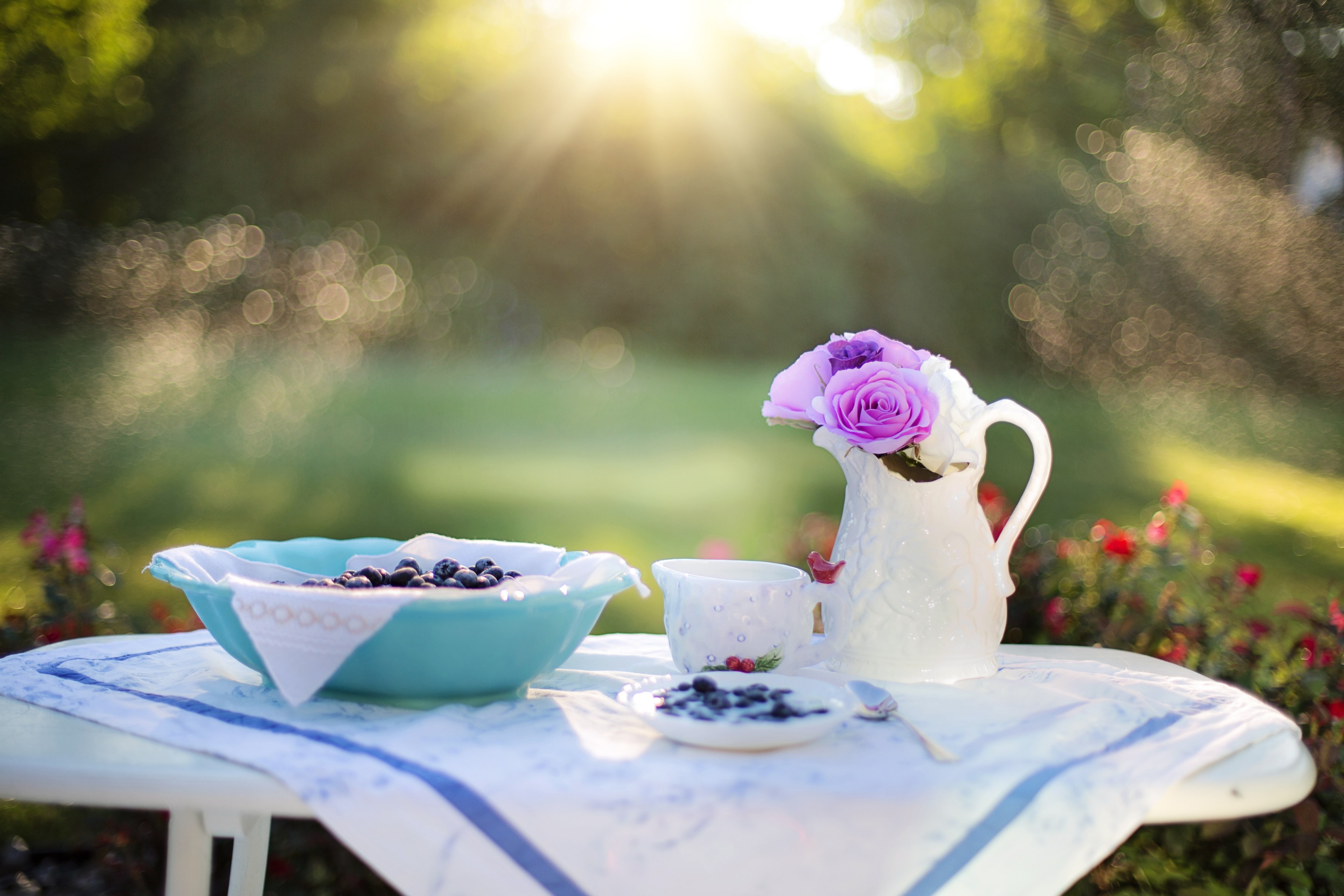 blueberries cream dessert breakfast blueberry food 4k, HD Wallpaper