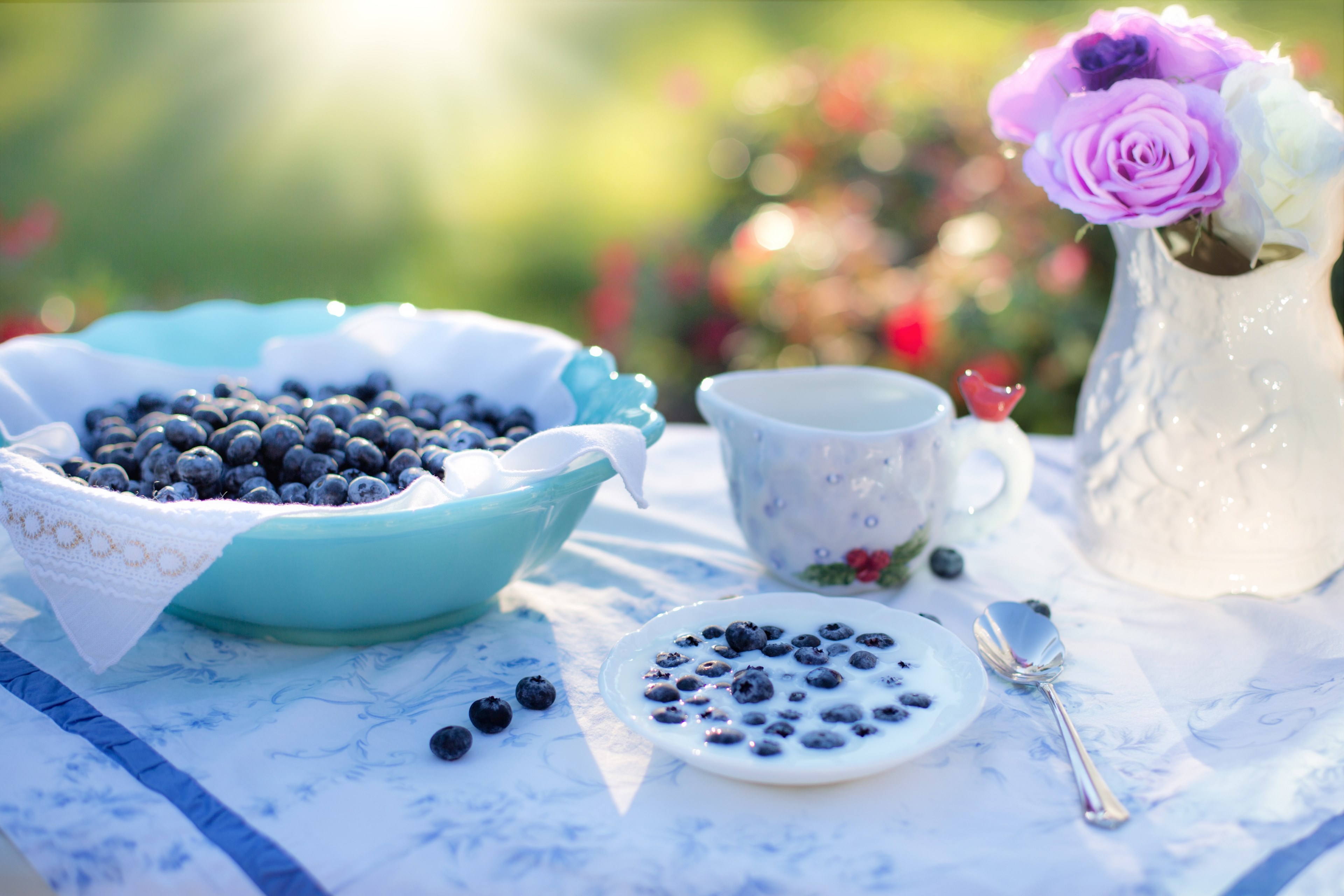 blueberries cream dessert breakfast blueberry food 4k, HD Wallpaper