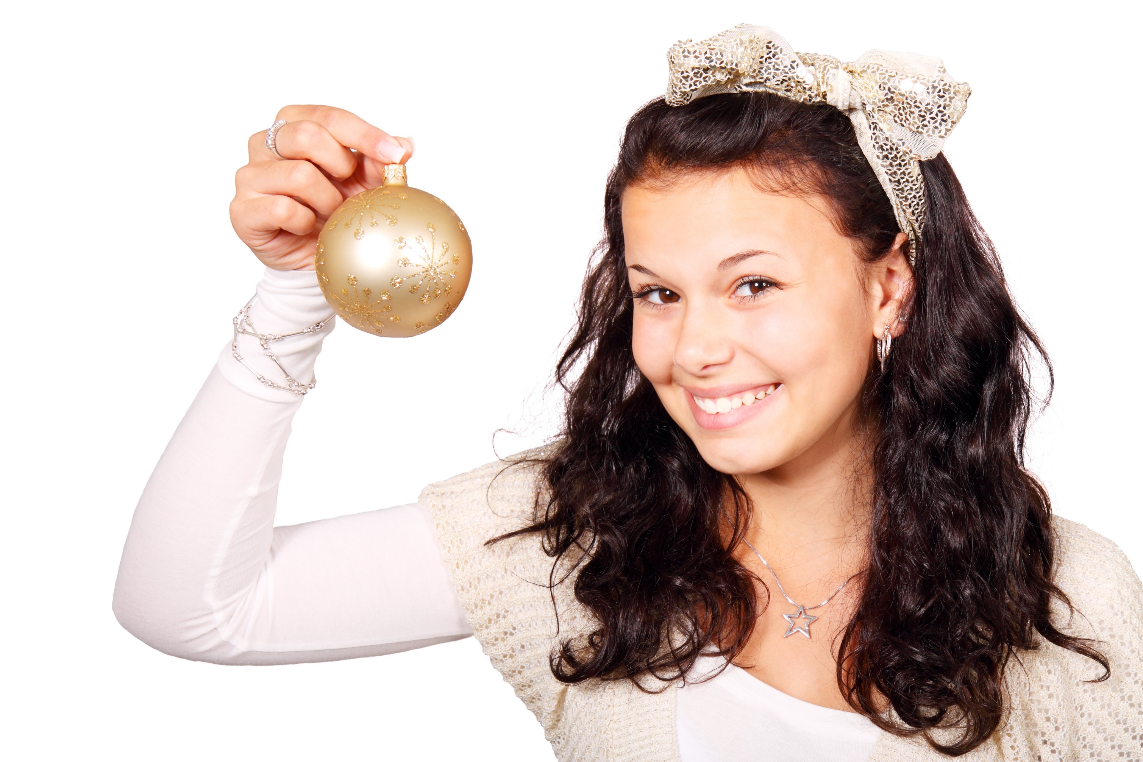 ball bauble christmas decoration female girl 4k, HD Wallpaper