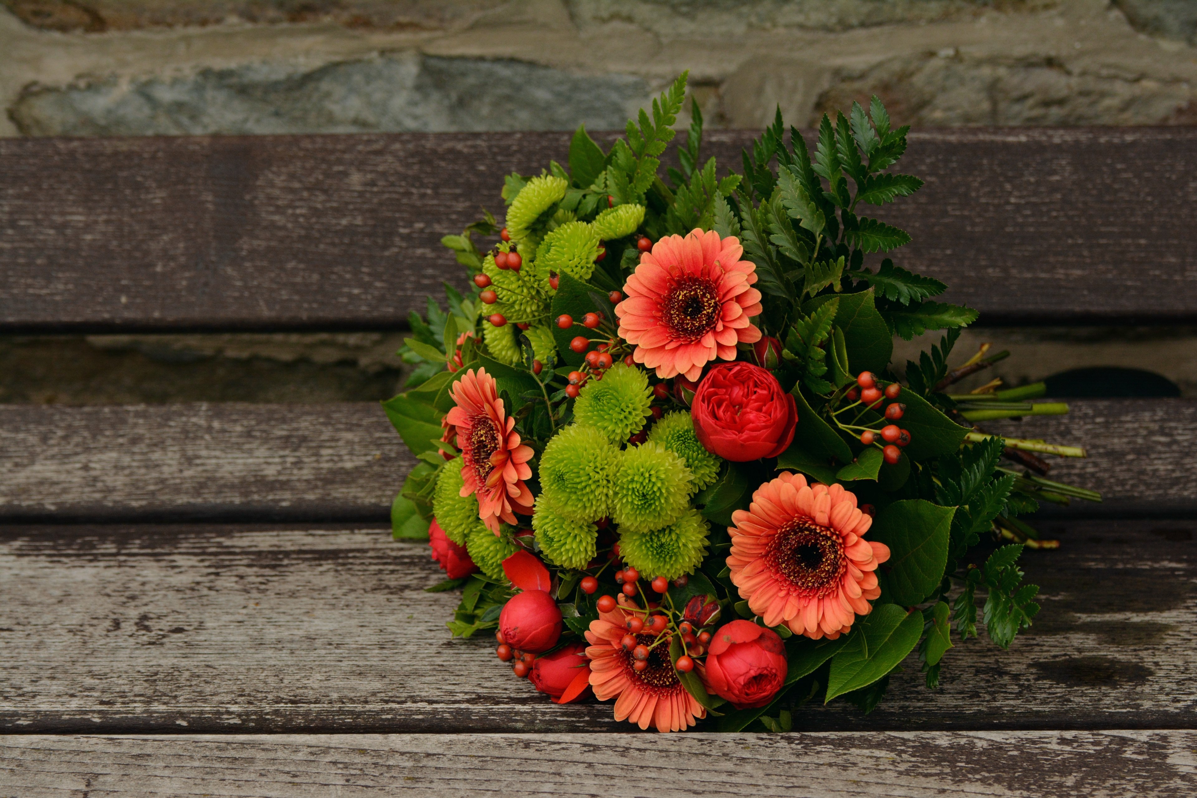 autumn flowers bouquet gerbera autumn colours 4k, HD Wallpaper