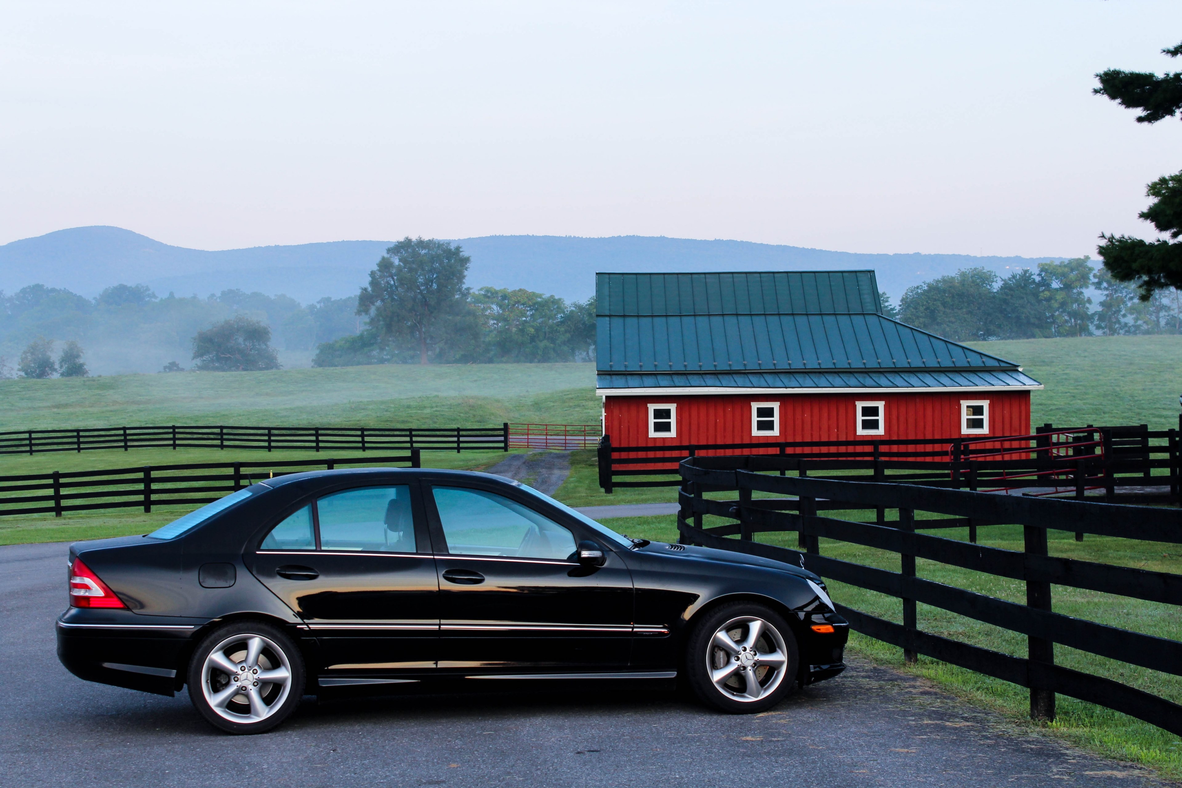automobile car barn farm ranch early morning 4k, HD Wallpaper