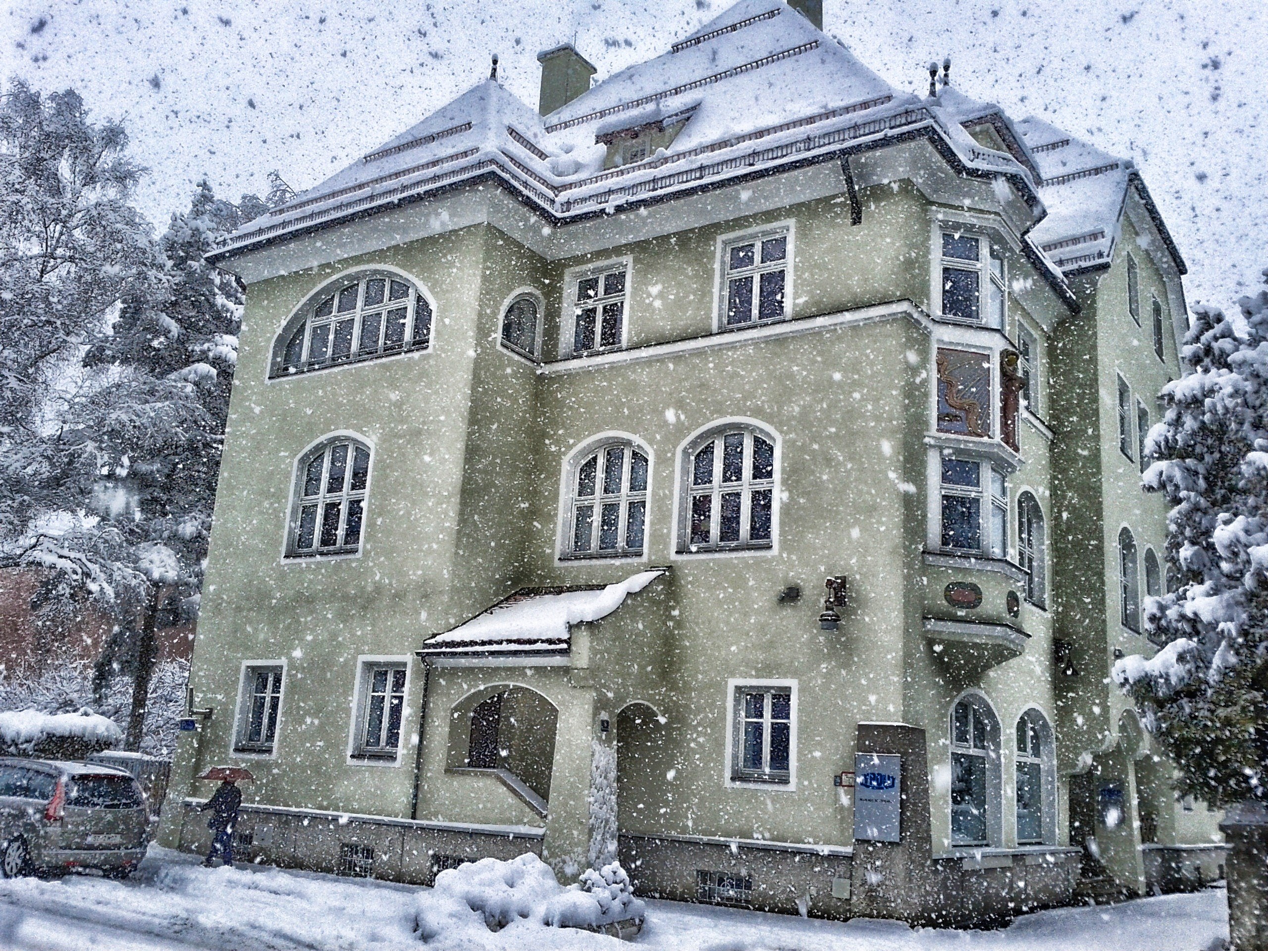 austria winter snow snowing building architecture 4k, HD Wallpaper