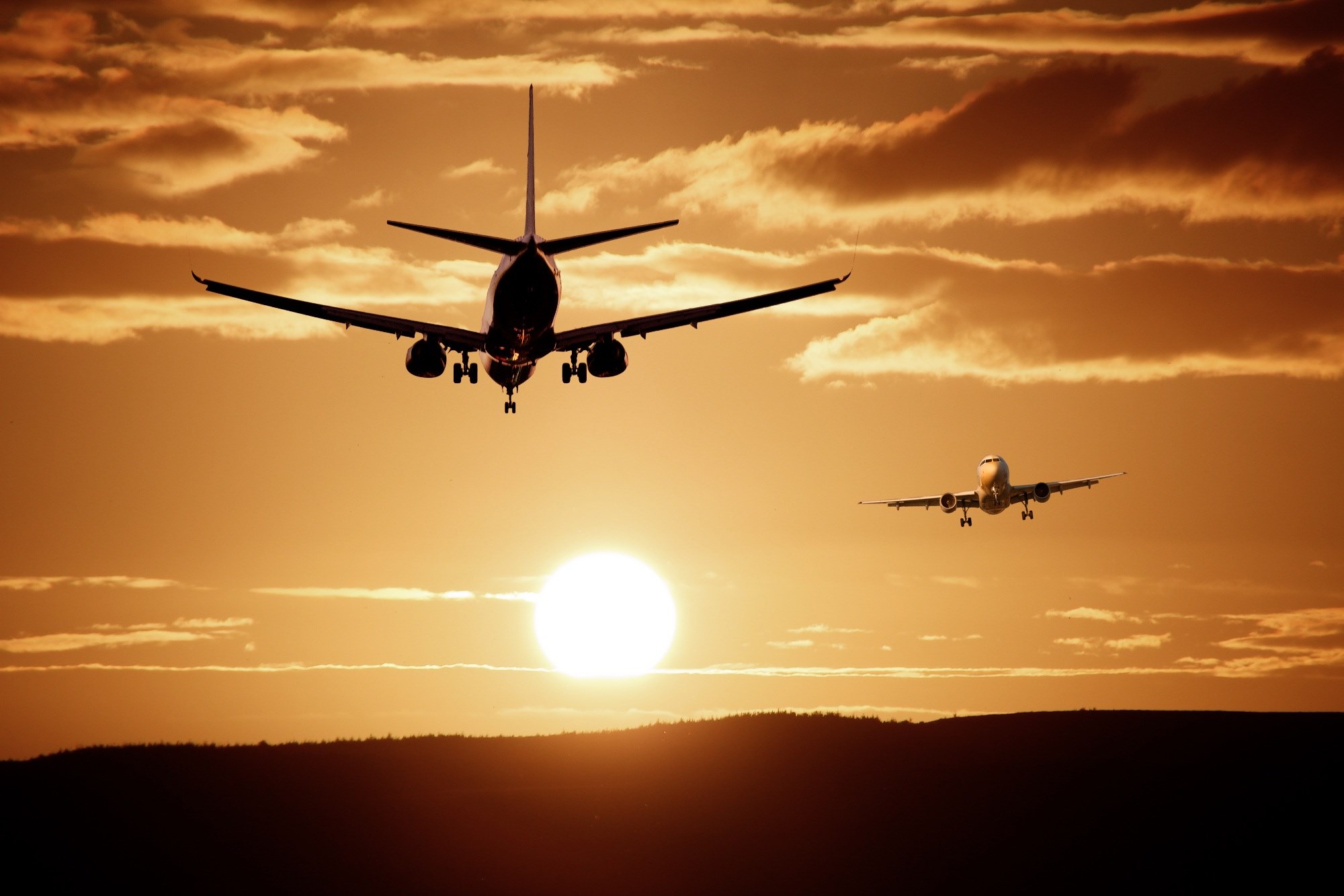 aircraft landing reach injection sky silhouette 4k, HD Wallpaper