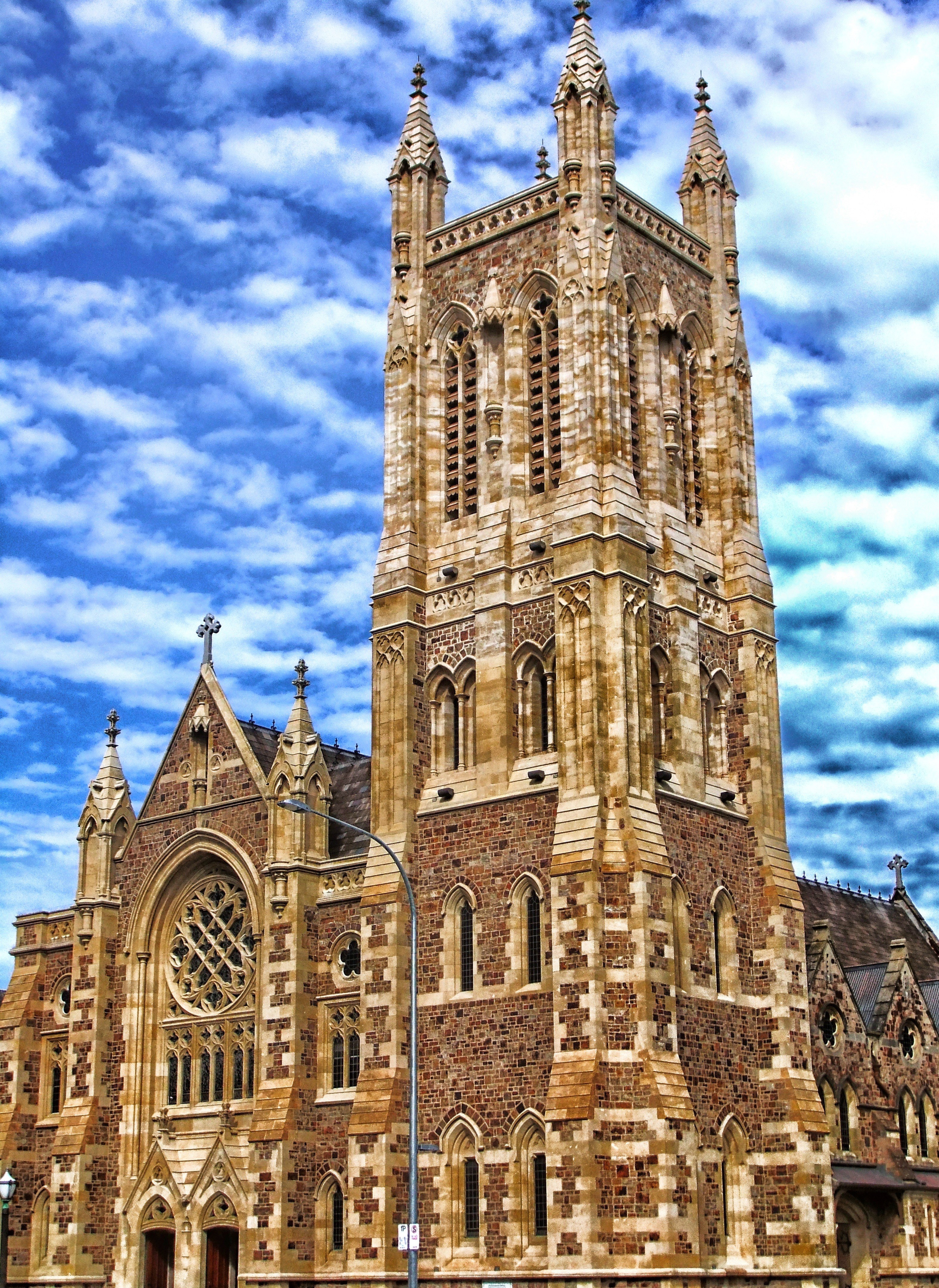 adelaide australia sky clouds church tower 4k, Phone HD Wallpaper