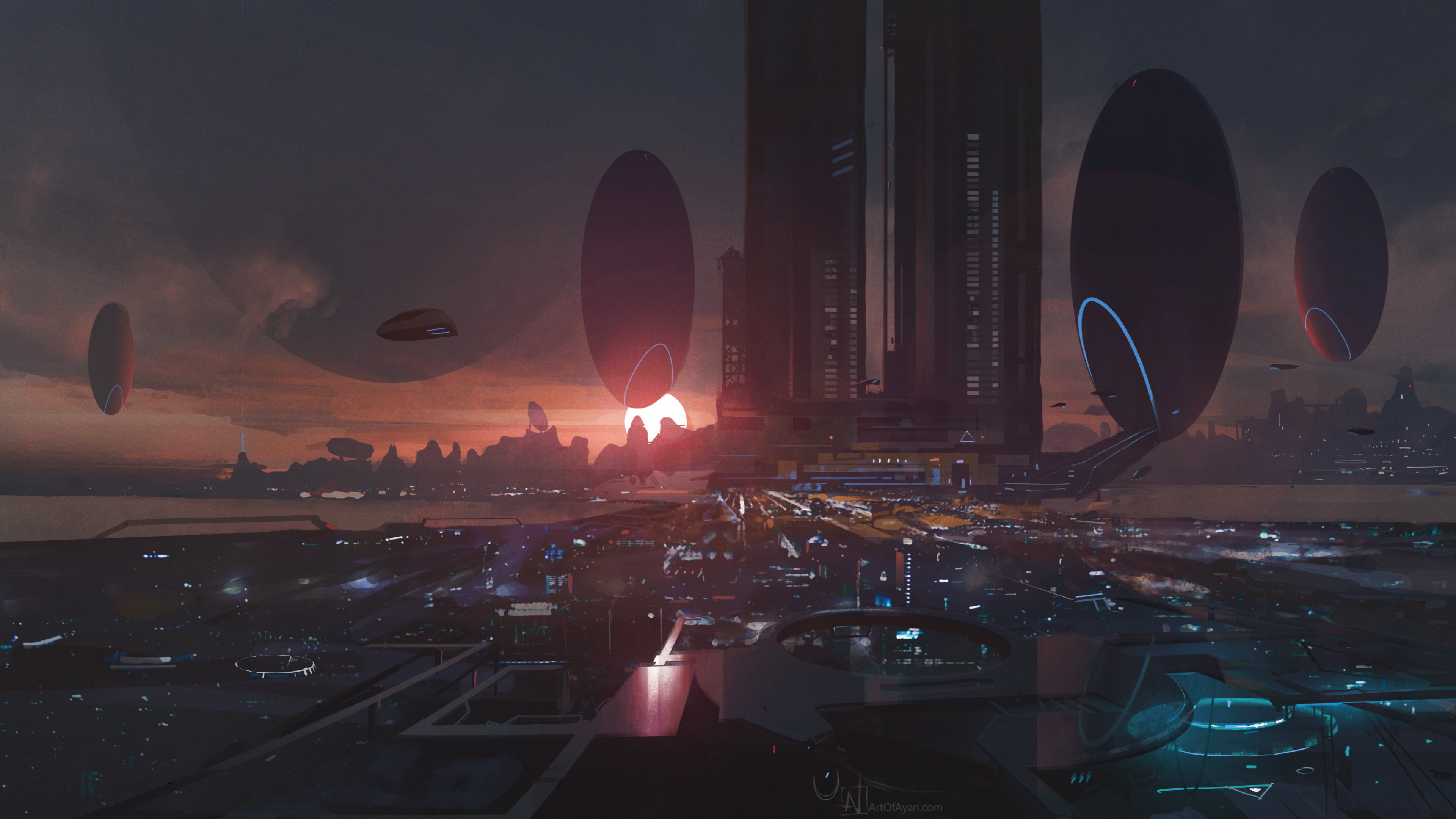 city, sunset, 4K, HD Wallpaper