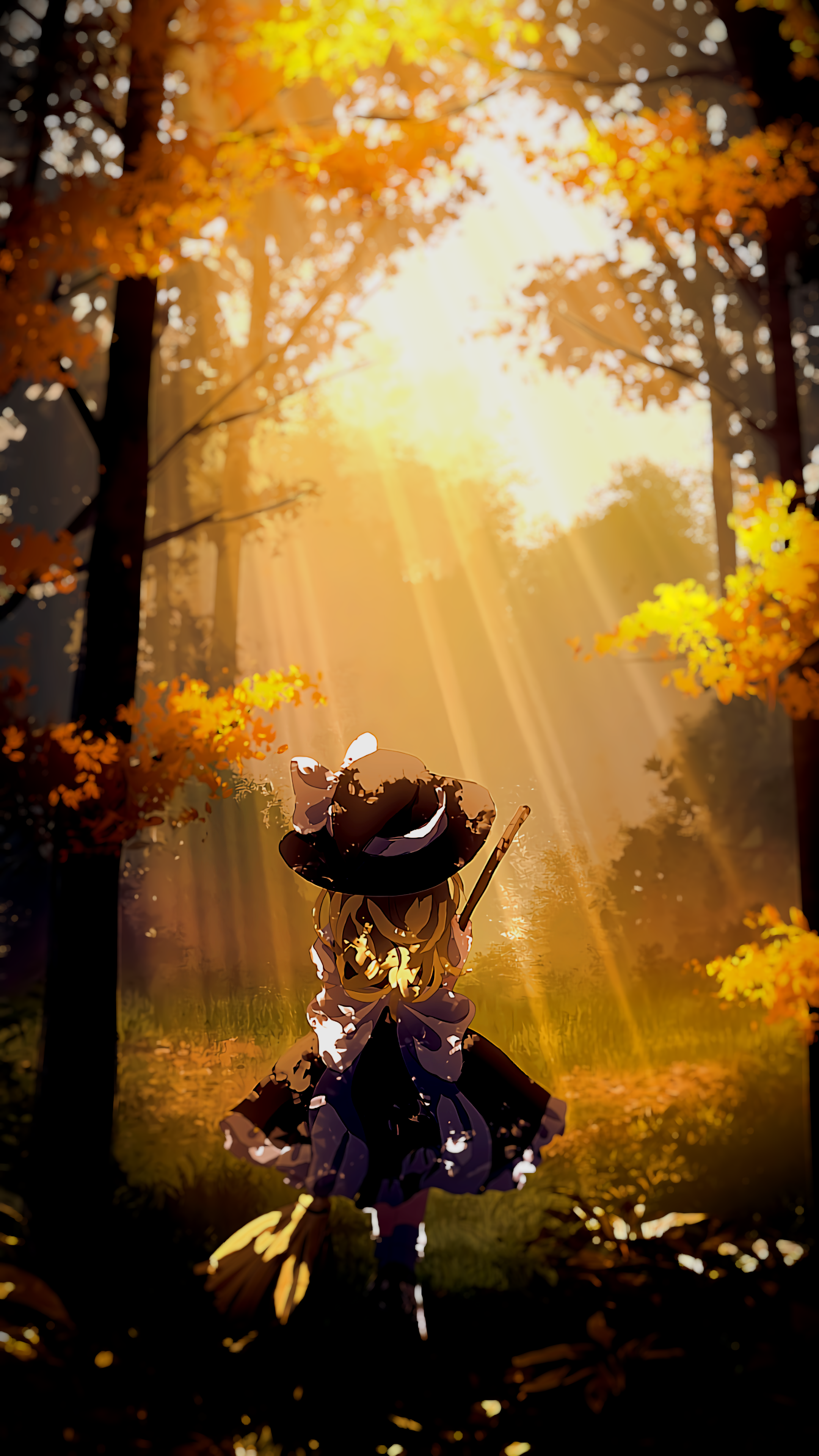 Anime Touhou, Marisa Kirisame, Forest, 2160x3840, Phone HD Wallpaper