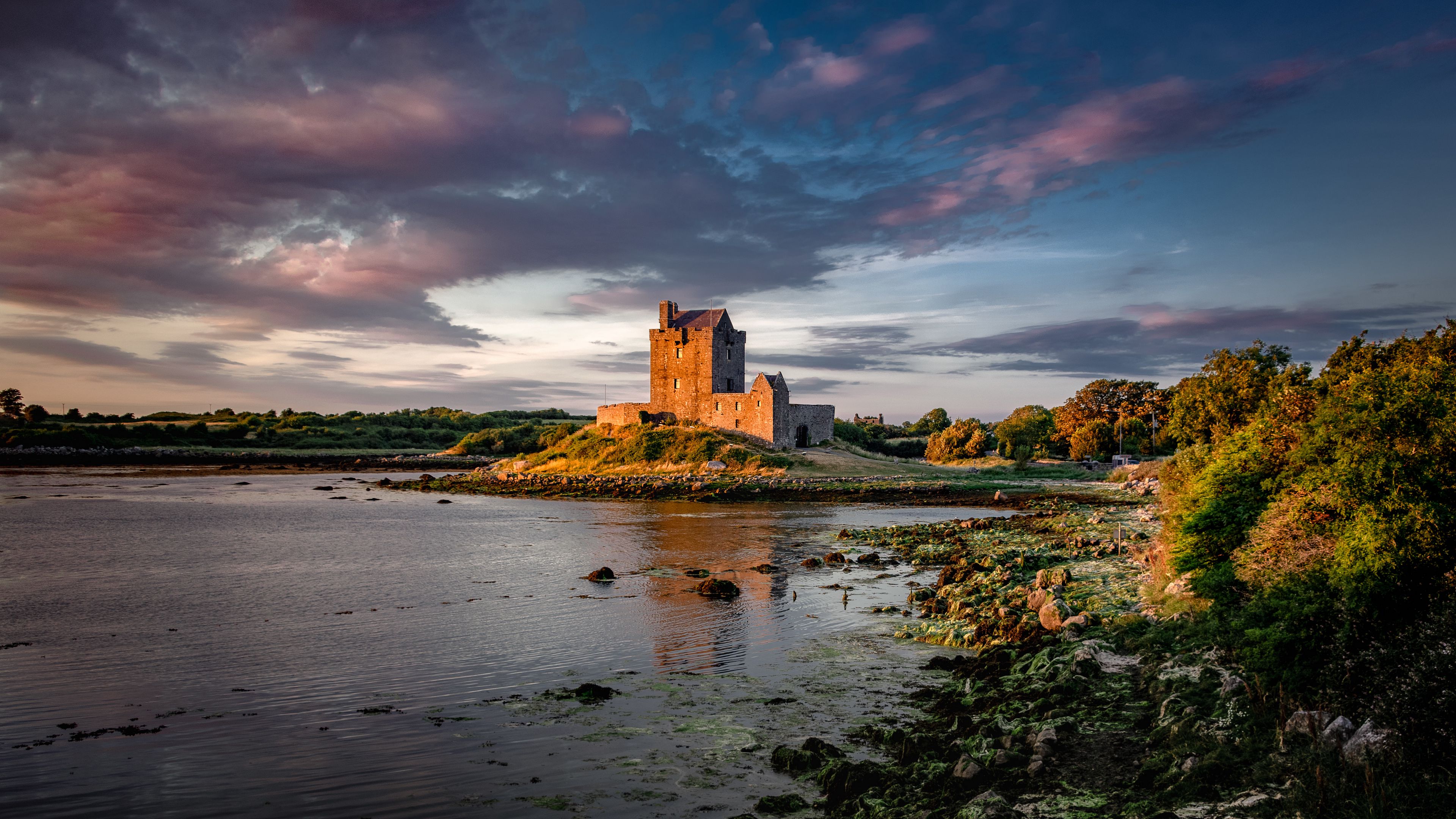 castle, island, water, sky, 4k, HD Wallpaper