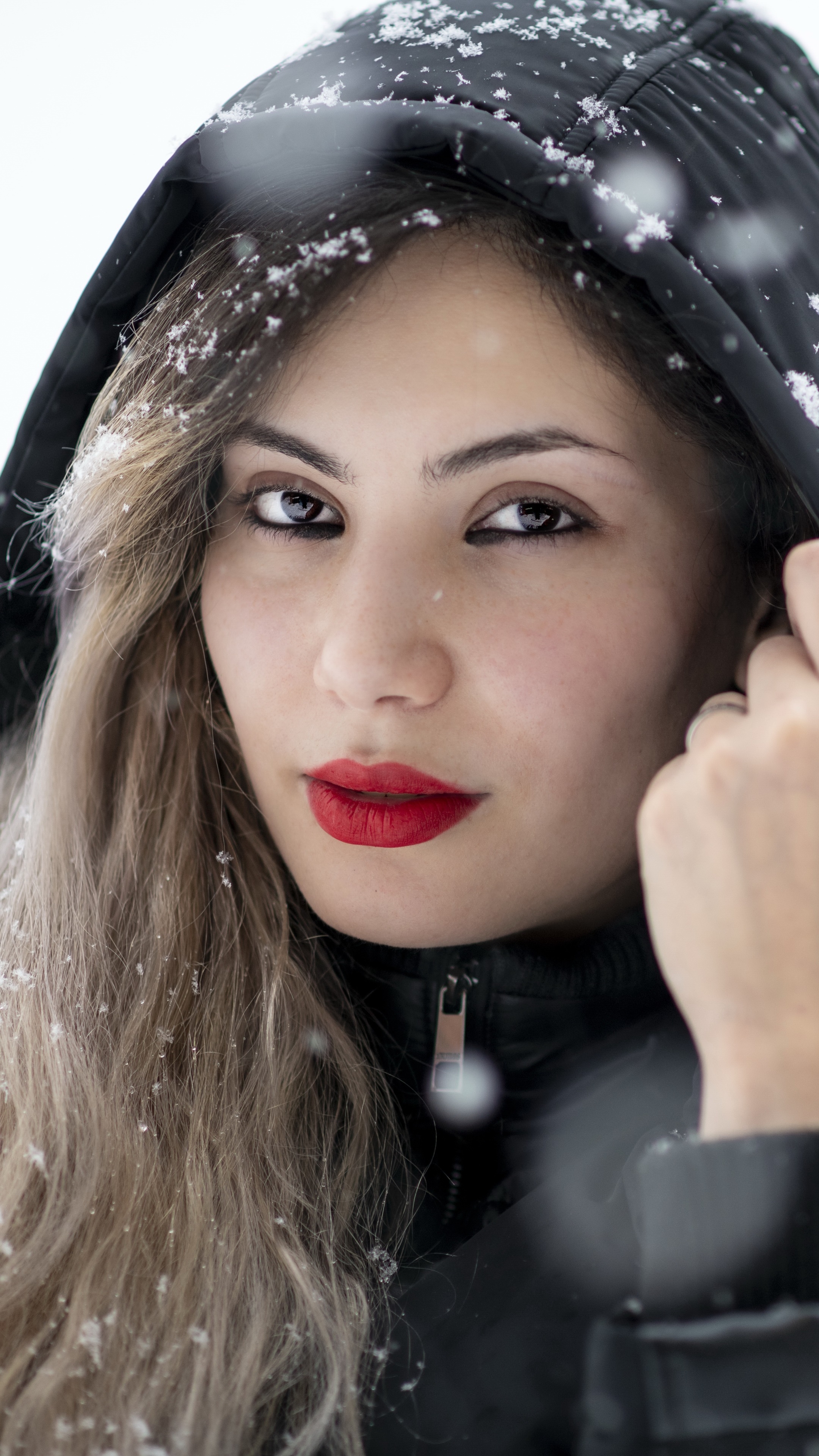 Women Model, Lipstick, Brunette, Hood, 2160x3840, Phone HD Wallpaper