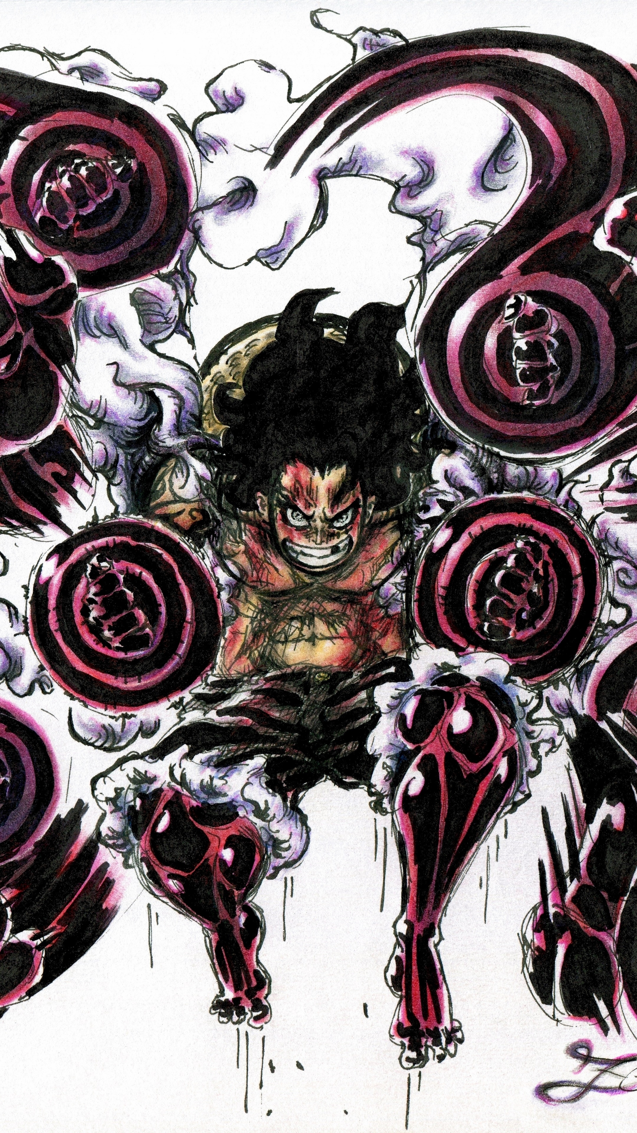 Anime One Piece, Monkey D. Luffy, Snake Man (Mega Man), Gear Fourth, 2160x3840, Phone HD Wallpaper