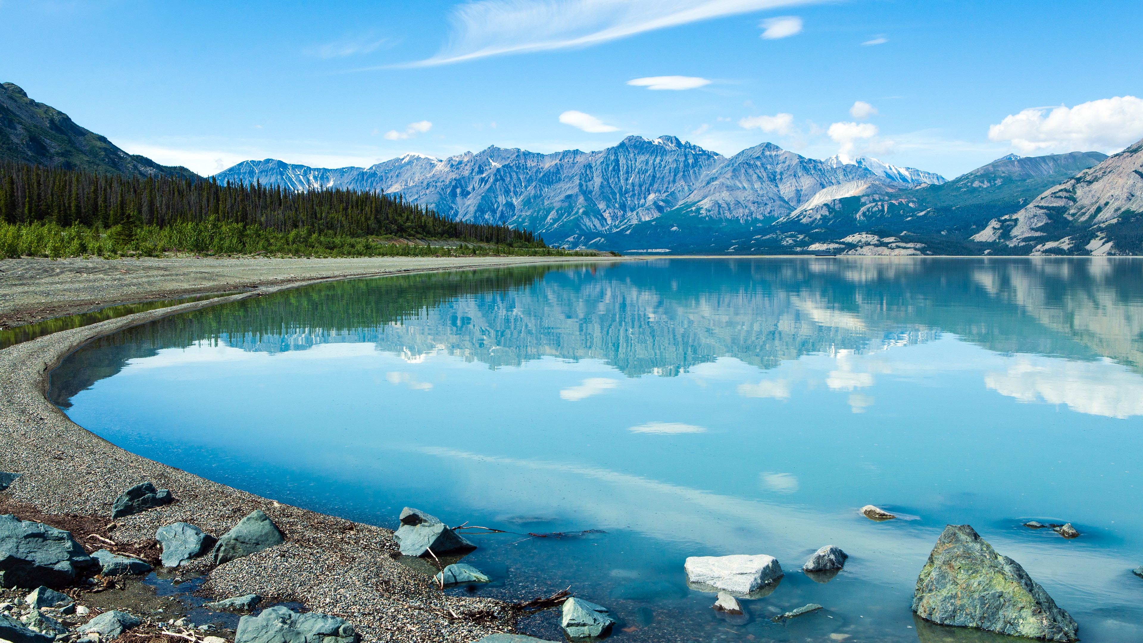 lake, shore, mountains, 4k, HD Wallpaper