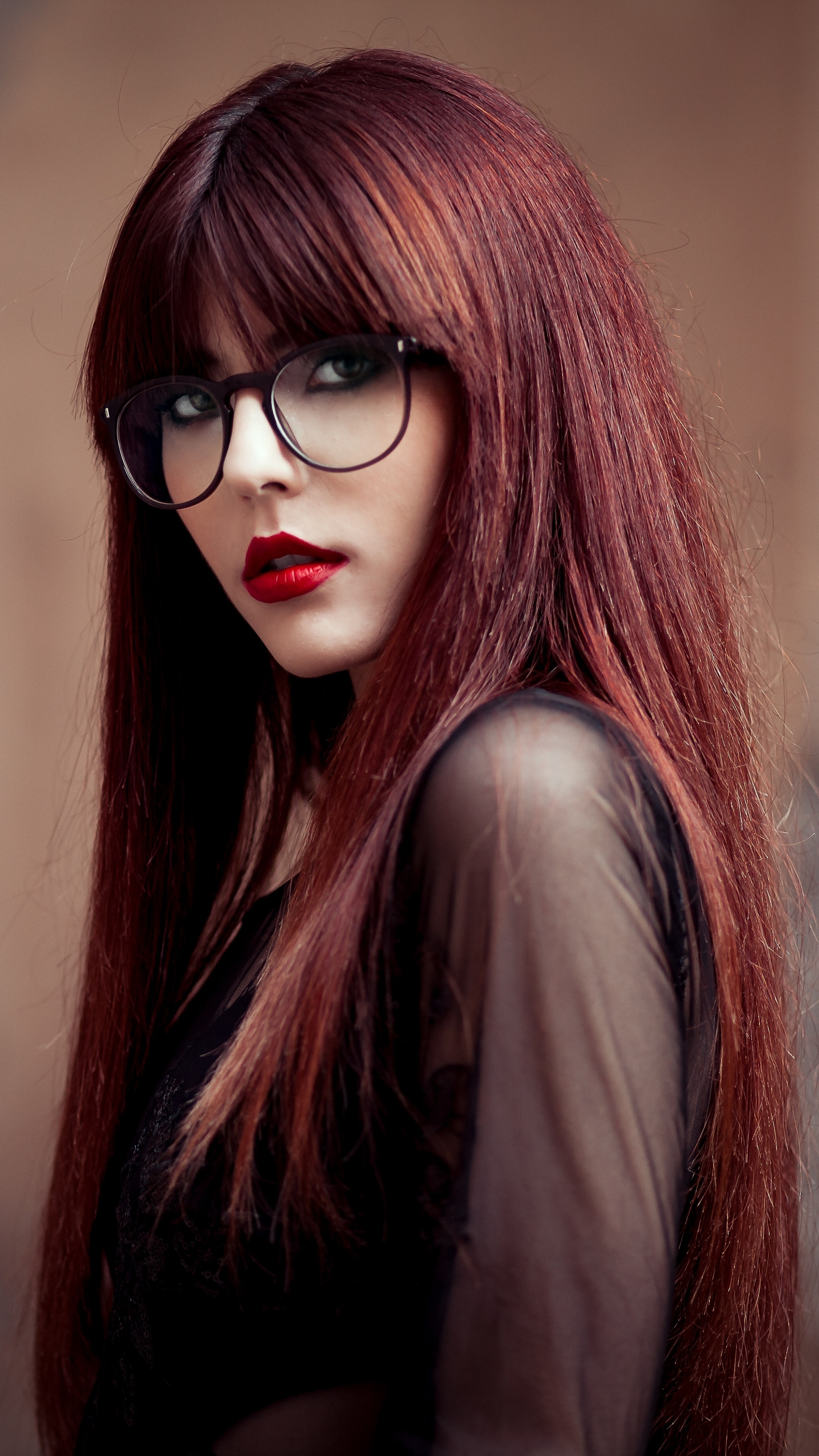Women Model, Lipstick, Redhead, Glasses, 2160x3840, Phone HD Wallpaper