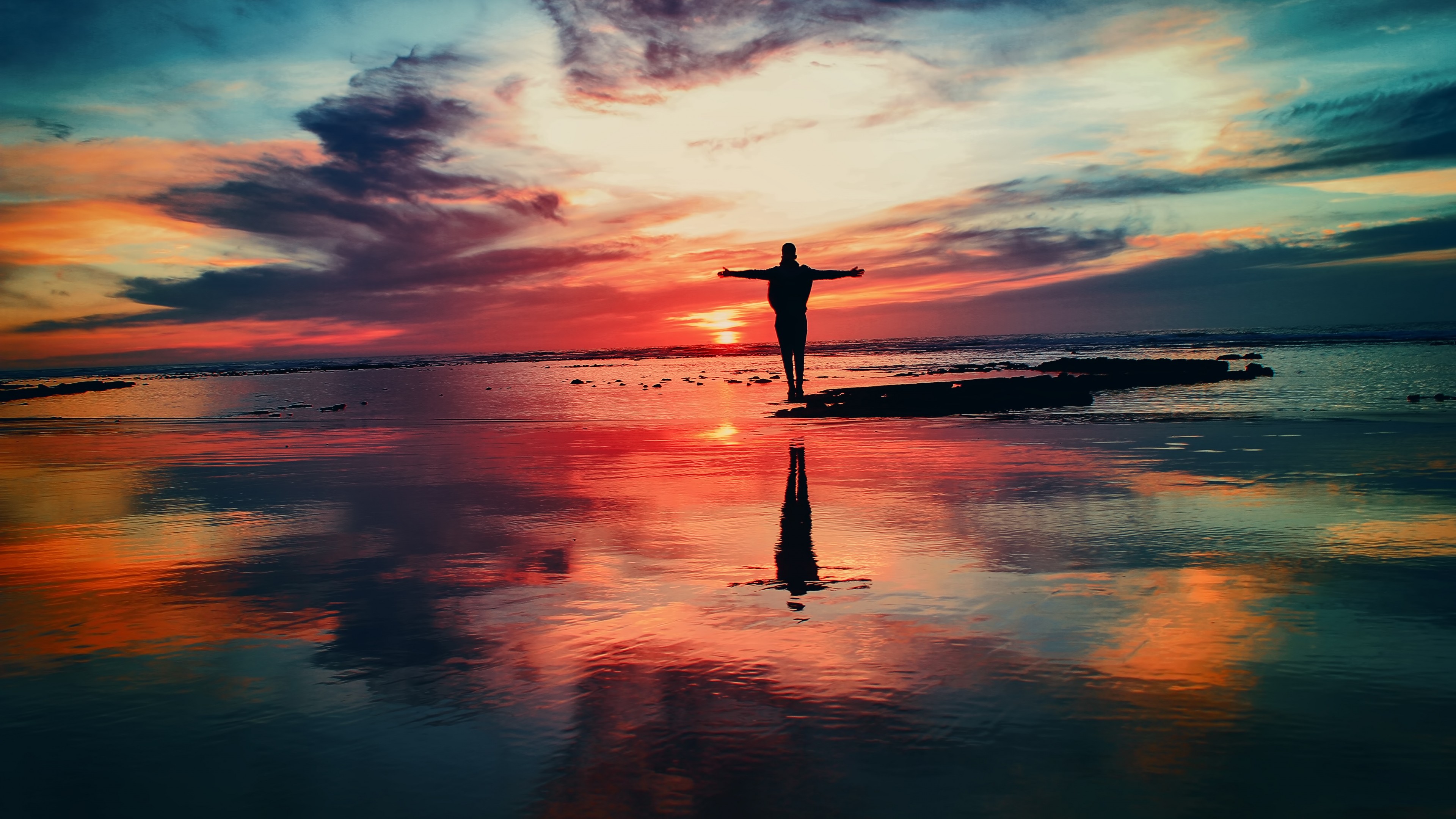 Ocean, Sunset, 4K, HD Wallpaper
