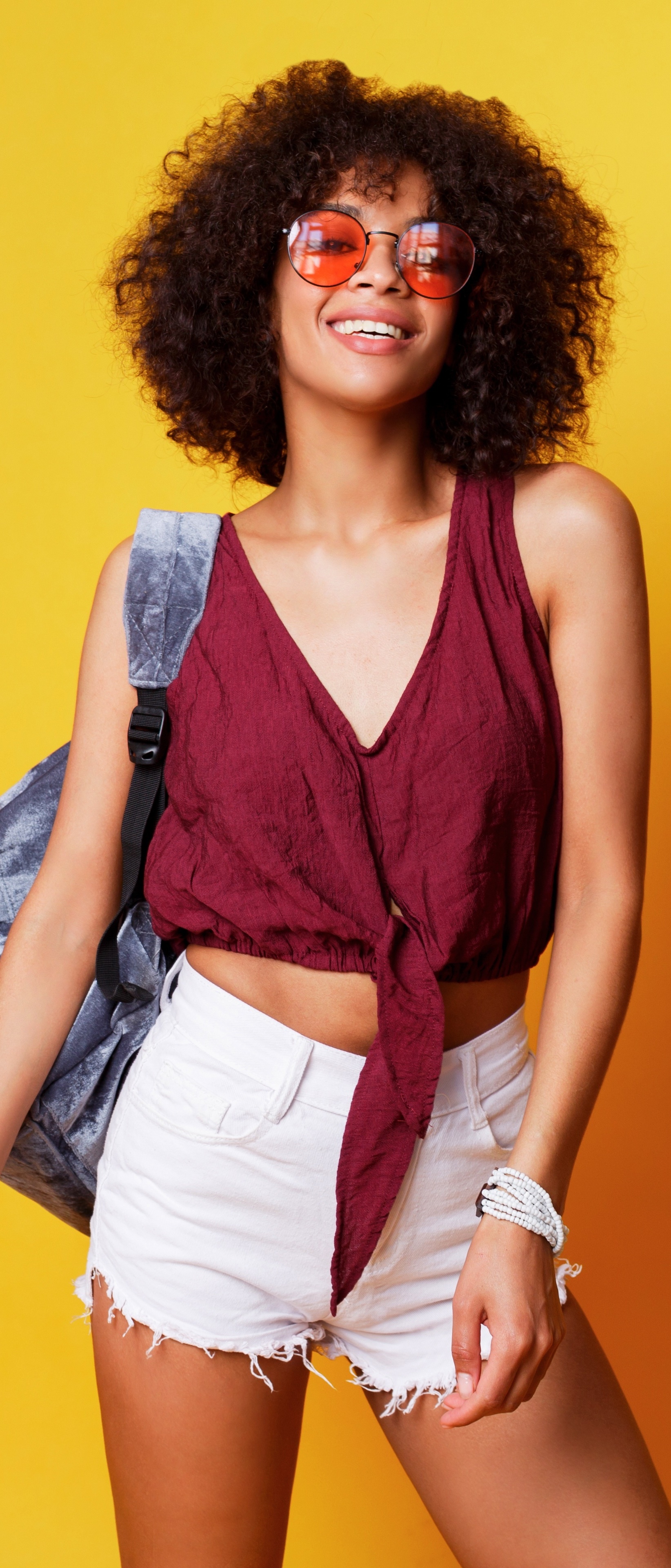 Women Model, Sunglasses, Smile, Brunette, Shorts, 1644x3840, Phone HD Wallpaper