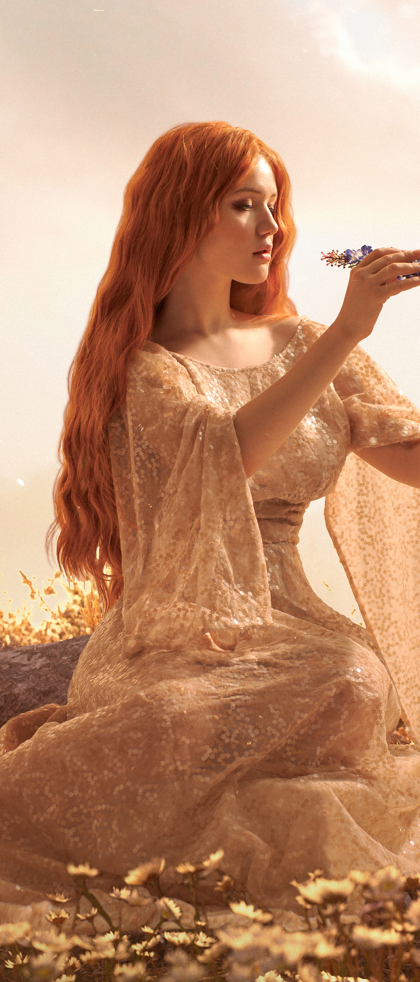 Women Model, Redhead, Dress, Long Hair, 1644x3840, Phone HD Wallpaper