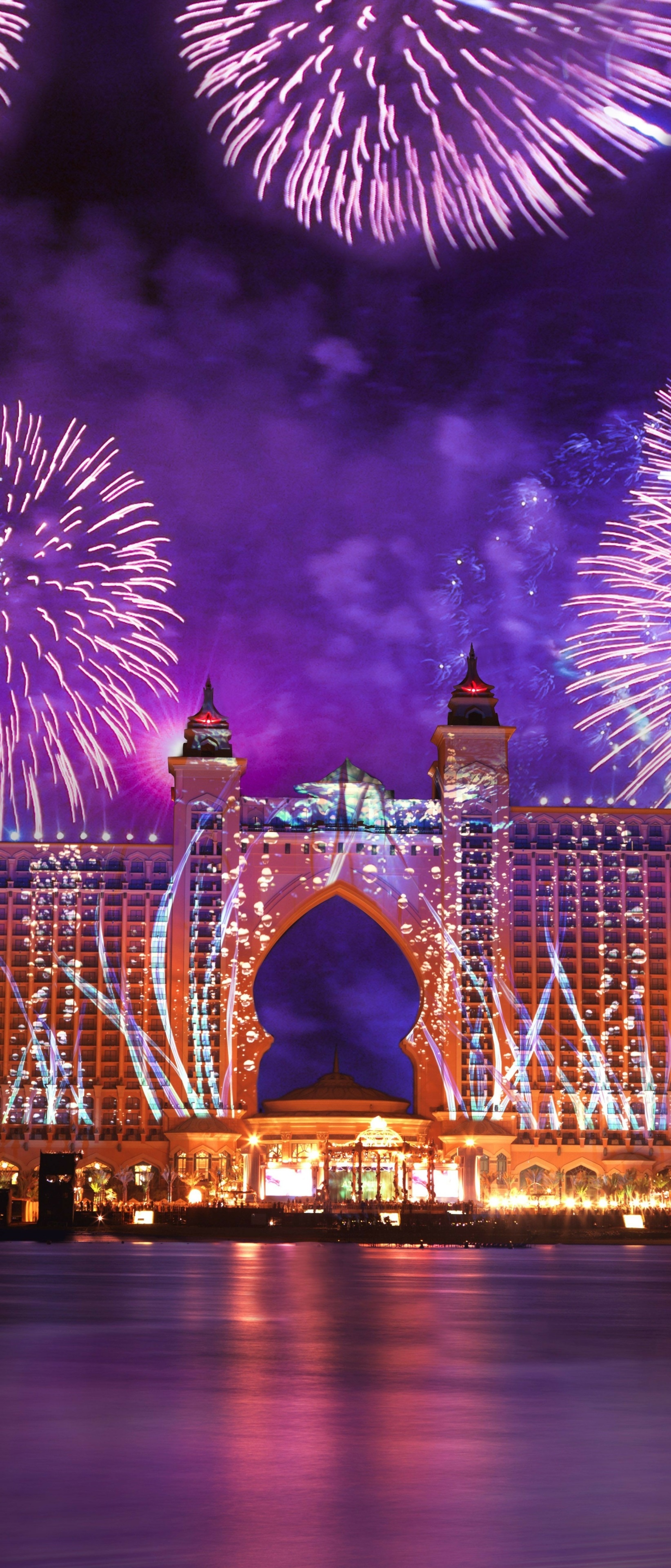 Man Made Atlantis, The Palm, Light, Hotel, Fireworks, Atlantis Hotel, Dubai, 1644x3840, Phone HD Wallpaper