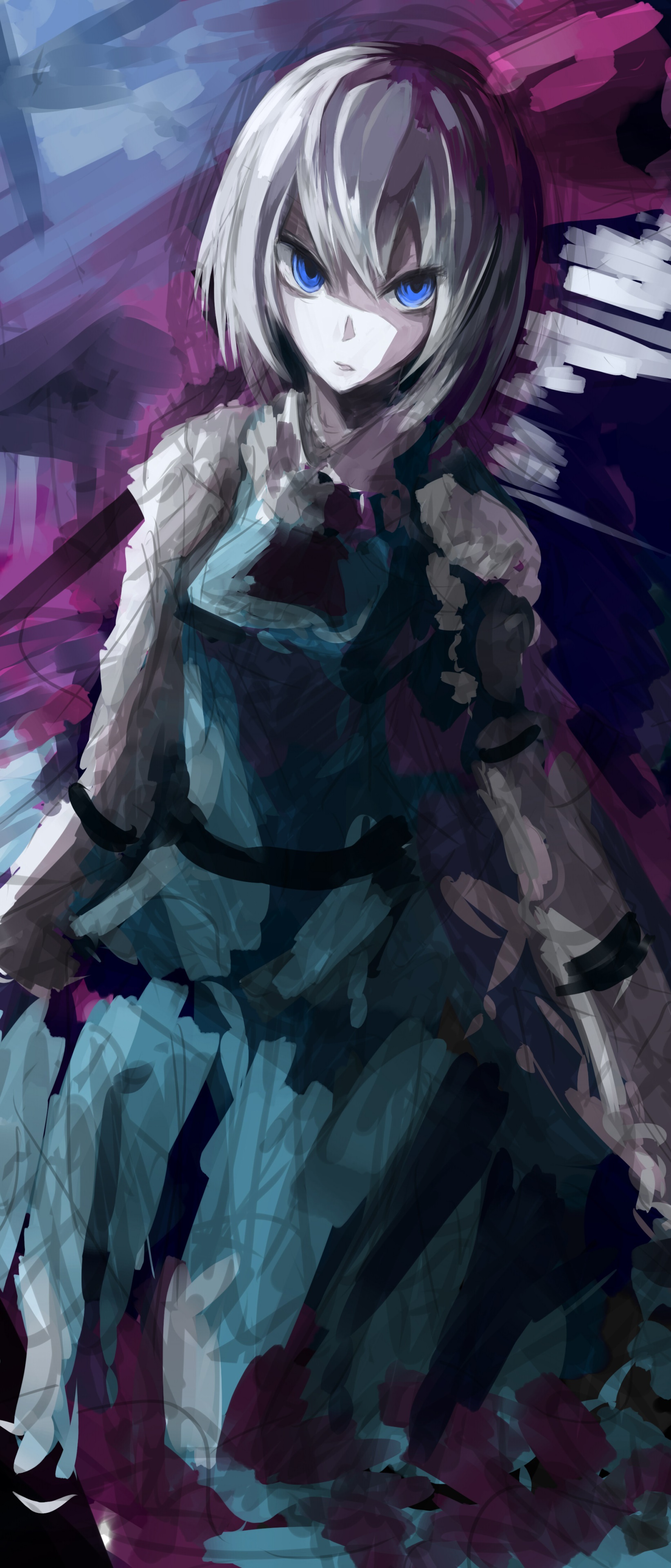 Anime Touhou, Short Hair, White Hair, Youmu Konpaku, Blue Eyes, 1644x3840, Phone HD Wallpaper